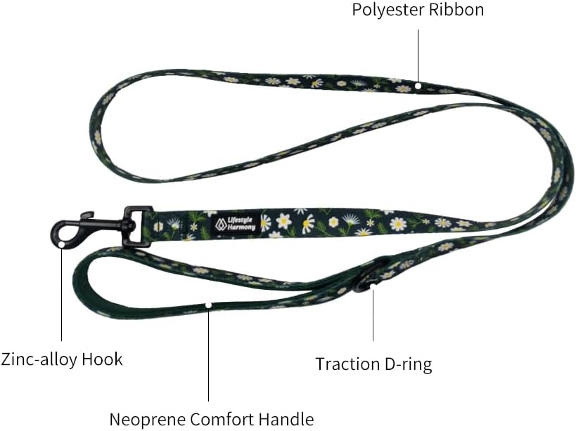 Adjustable Pet Harness and Leash Set—no-Pull, Lightweight, Breathable, Soft-Padded, Escape-Proof Comfortable for Puppies,Small Dogs,Cats,All Fur Animals. Leash for Easy Walks (Large, Floral)