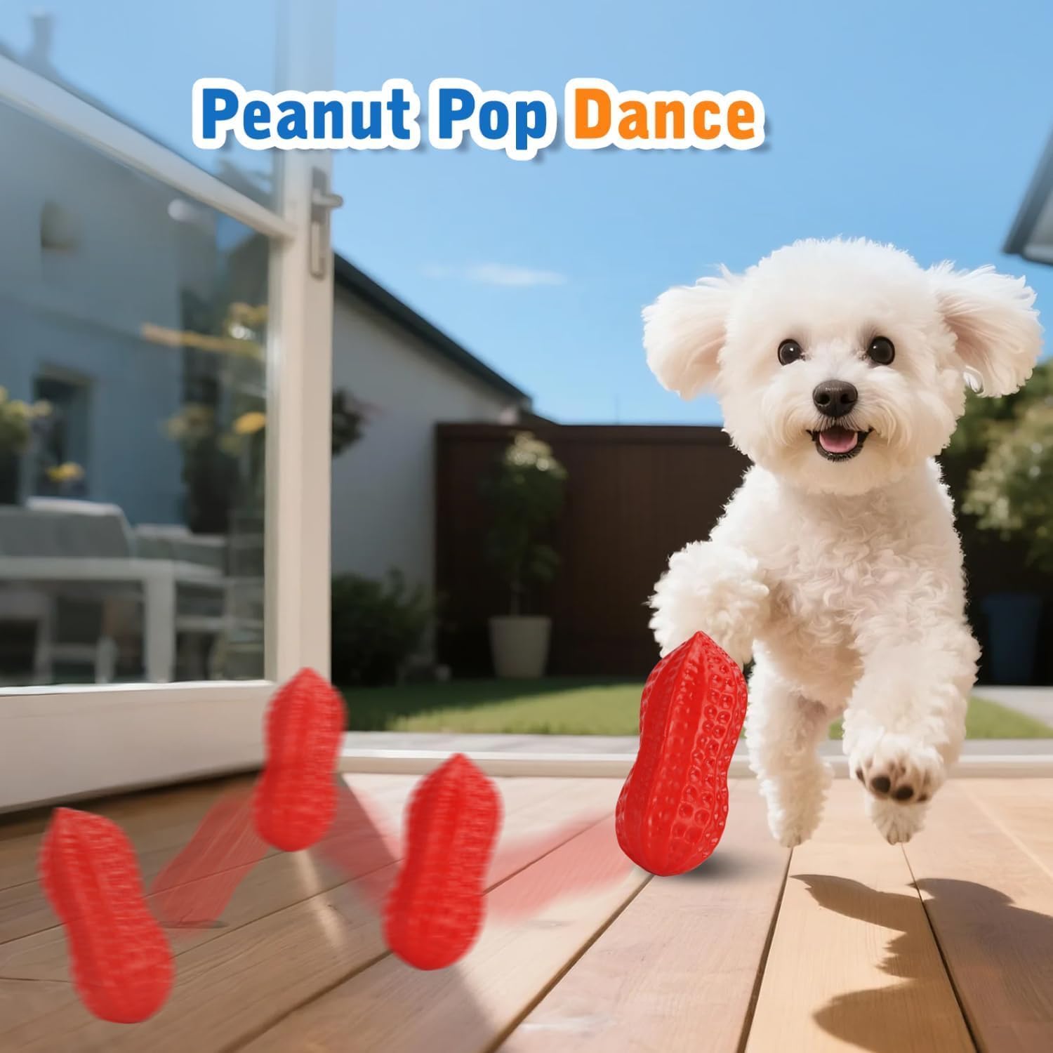 Squeaky Dog Toys, 4 Pack Peanut Chew Ball for Pet Teeth Cleaning Puppy Chew Toy, Interactive Durable for Medium Large Small Breeds Puppy Teething