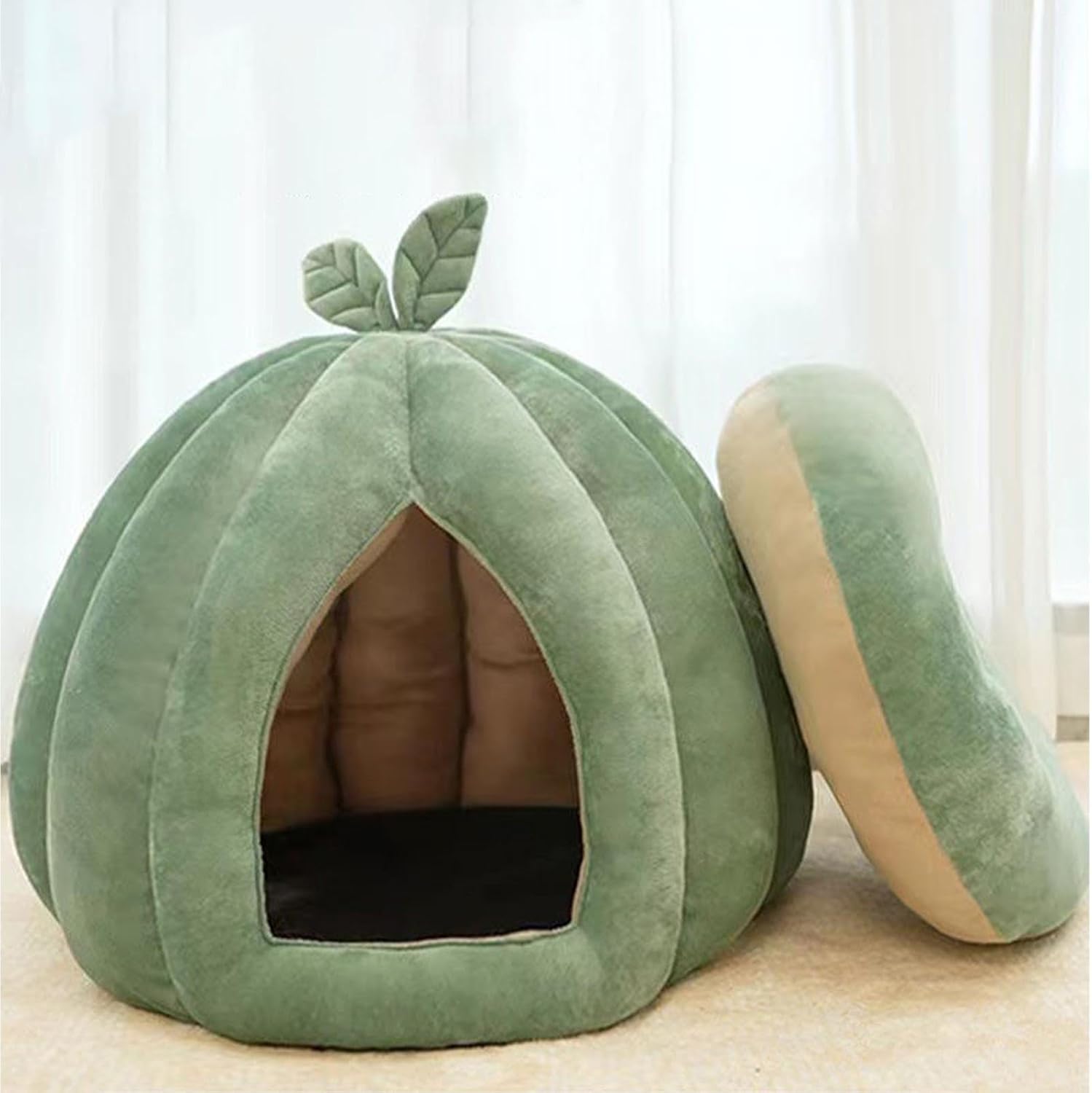 Pumpkin Bed for Dog Cat, Cat Cave Bed, Cat Bed for Indoor Cats, Soft Kitten Beds Cat Tent, Winter Warm Semi-Enclosed Cat Cave Nest with Removable Washable Cushioned Pillow for Kitten Puppy