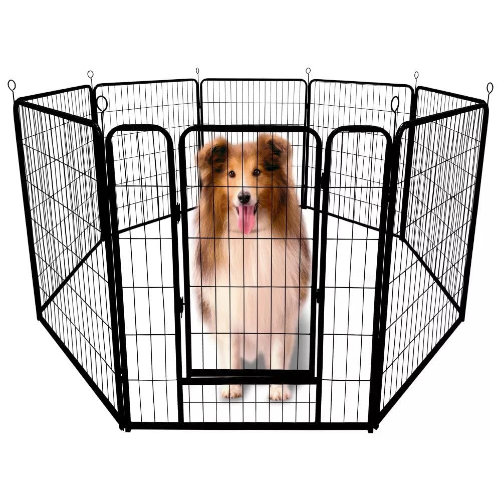 VAKA 32" Dog Playpen, 8 Panels Sturdy Metal Pet Exercise Pen, Extra Strong Folding Fence for Puppy, Rabbit, Chicken, 80cm High Portable Enclosure Fence for Indoor Outdoor Yard