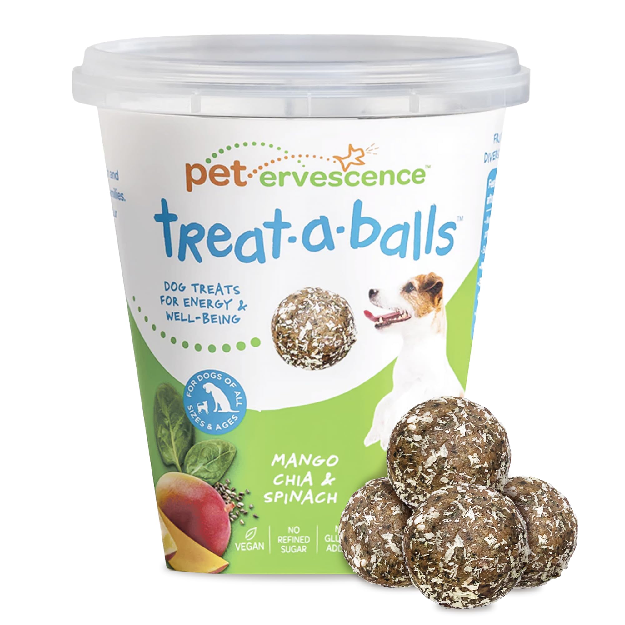 TREAT-A-BALLS Chewy & Soft Dog Treats, All Natural, Non-GMO, Vegan, Gluten Free, Low Calorie Dog Treats for All Breeds & Sizes - Made in New Zealand, Peanut Butter, Blueberry, Banana 18pk