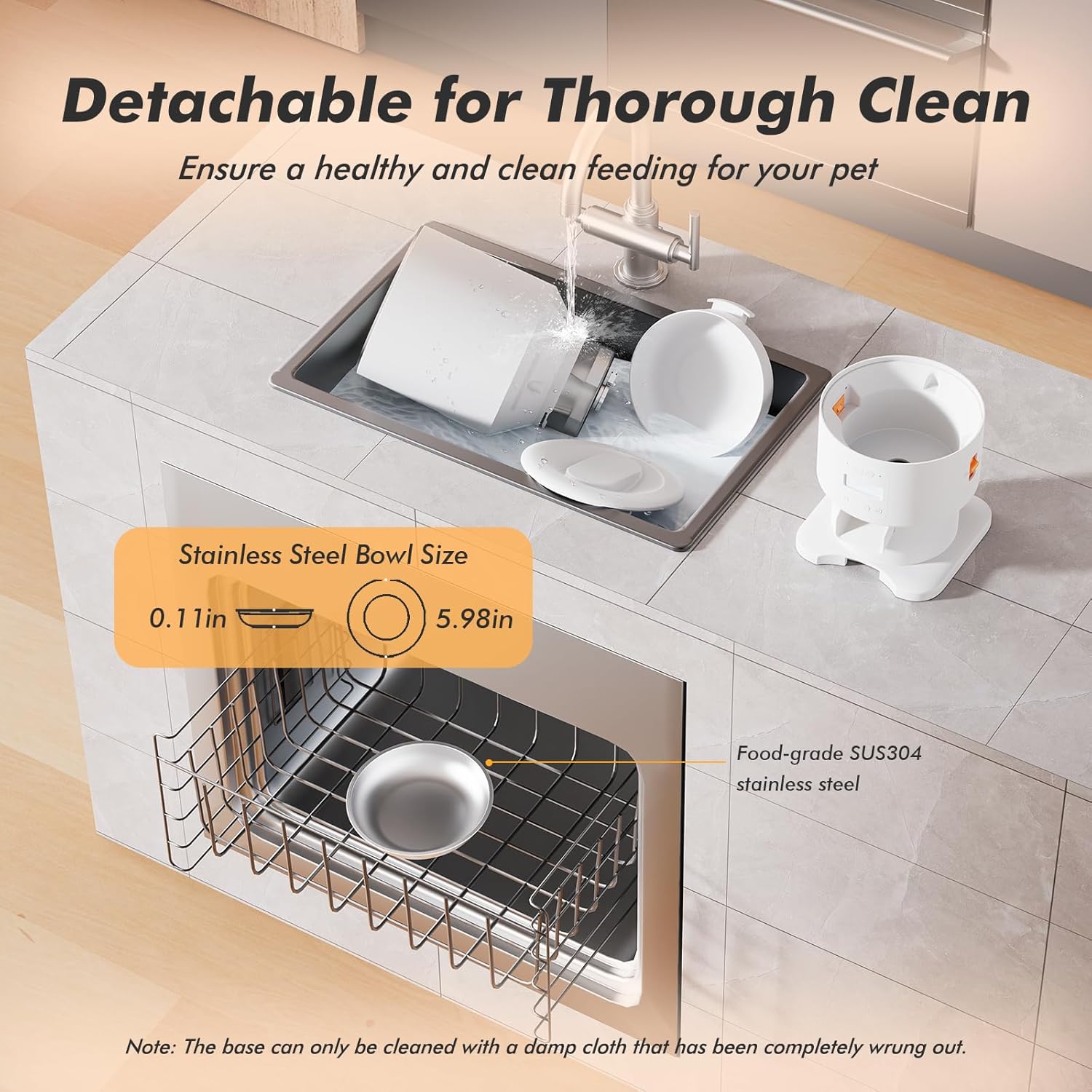 Automatic Cat Feeder, 5L/21 Cups Cat Food Dispenser with Stainless Steel Bowl & Desiccant Bag, Dual Power Supply, Up to 6 Meals, 10s Voice Recording