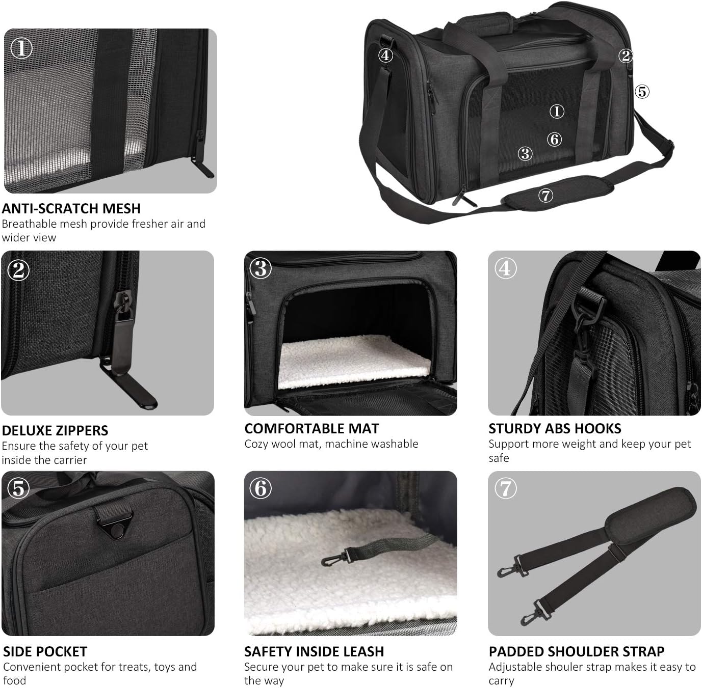 Henkelion Cat Carriers Dog Carrier Pet Carrier for Small/Medium Cats Dogs Puppies (Up to 15lbs), TSA Airline Approved Small Dog Carrier Soft Sided, Collapsible Waterproof Travel Puppy Carrier -Black