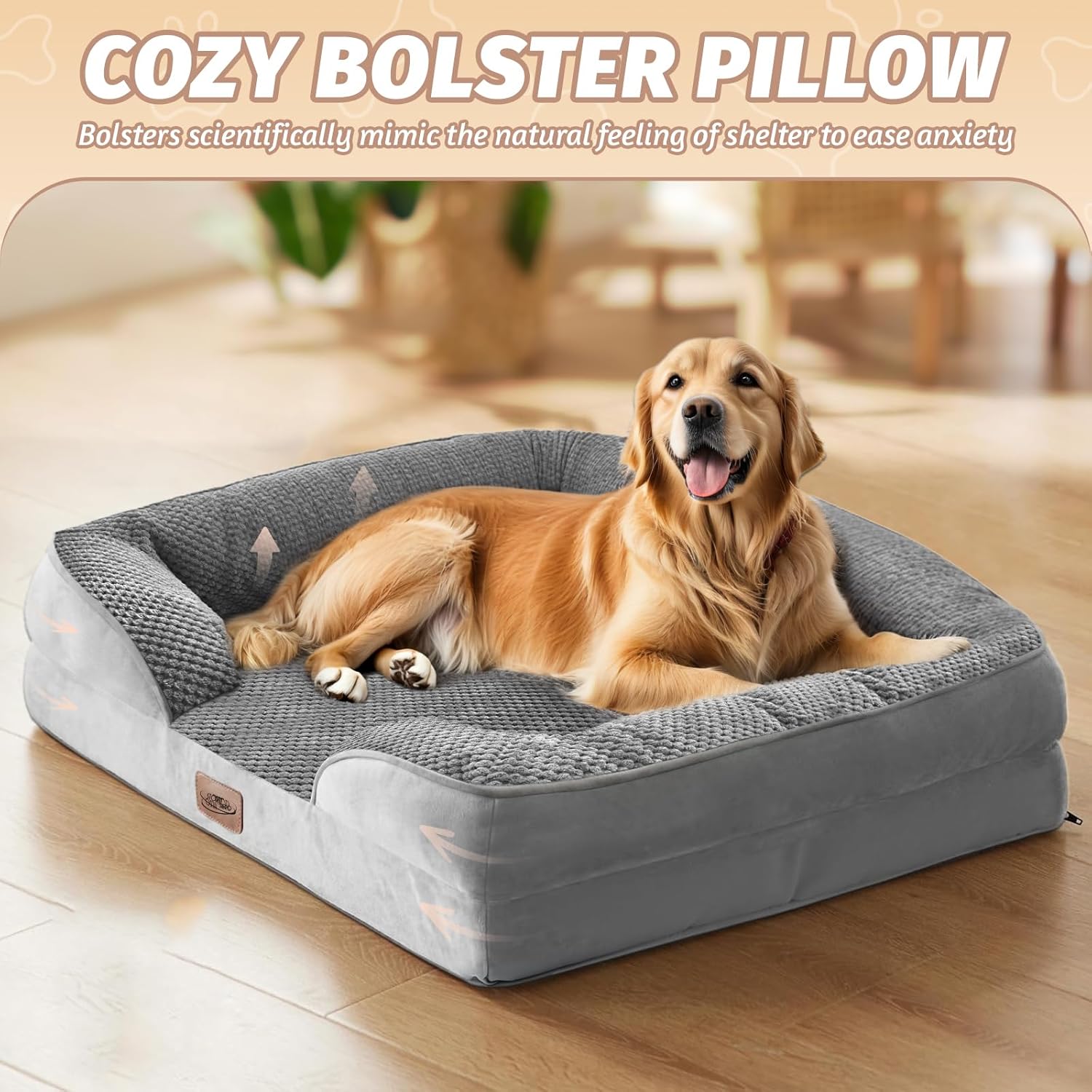 STORM HERO Orthopedic Dog Bed - Dog Sofa Beds for Small/Medium Dogs, Memory Foam Anxiety Pet Bed with Warm Mattress Cushion, Washable Dog Bedding Firm Support, Cozy Pet Crate Bed (77 x 59cm)