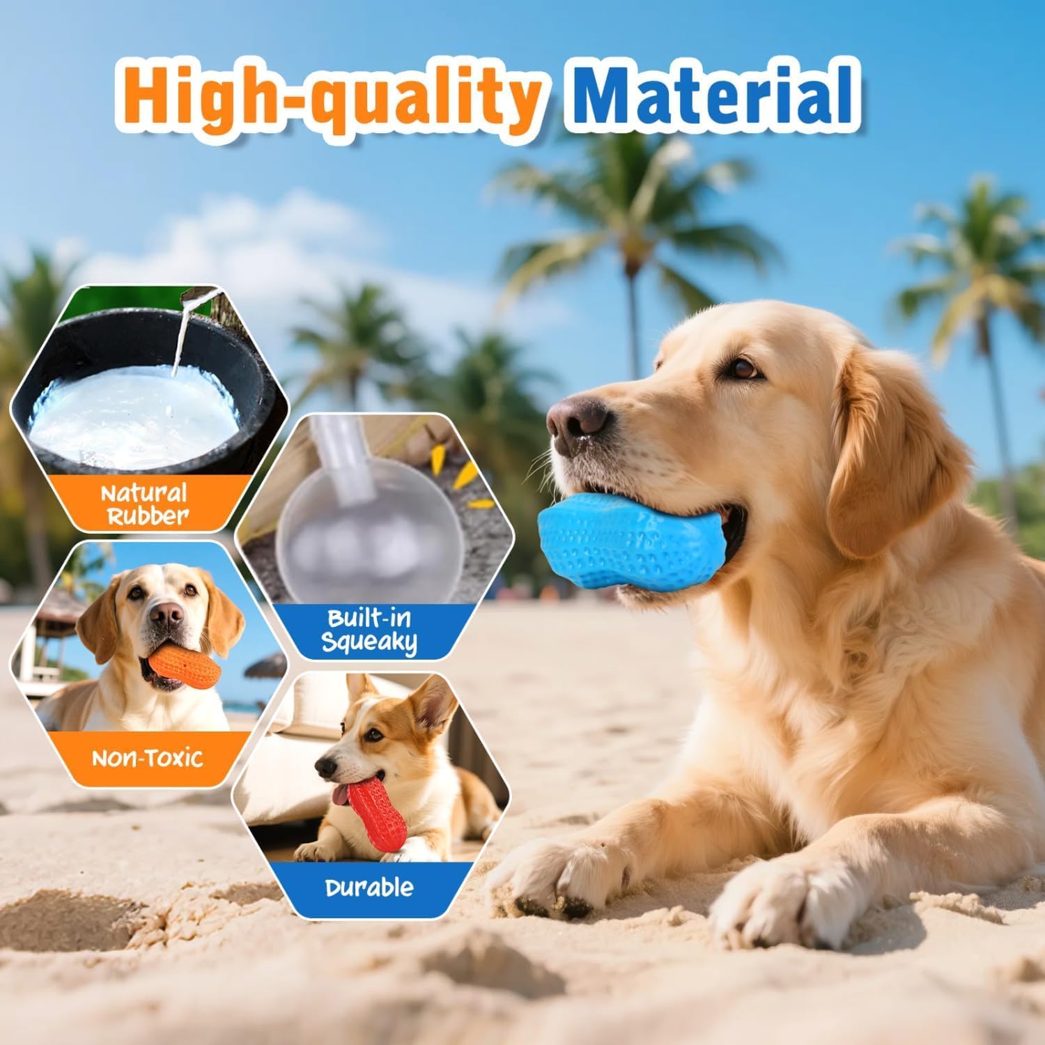 Squeaky Dog Toys, 4 Pack Peanut Chew Ball for Pet Teeth Cleaning Puppy Chew Toy, Interactive Durable for Medium Large Small Breeds Puppy Teething