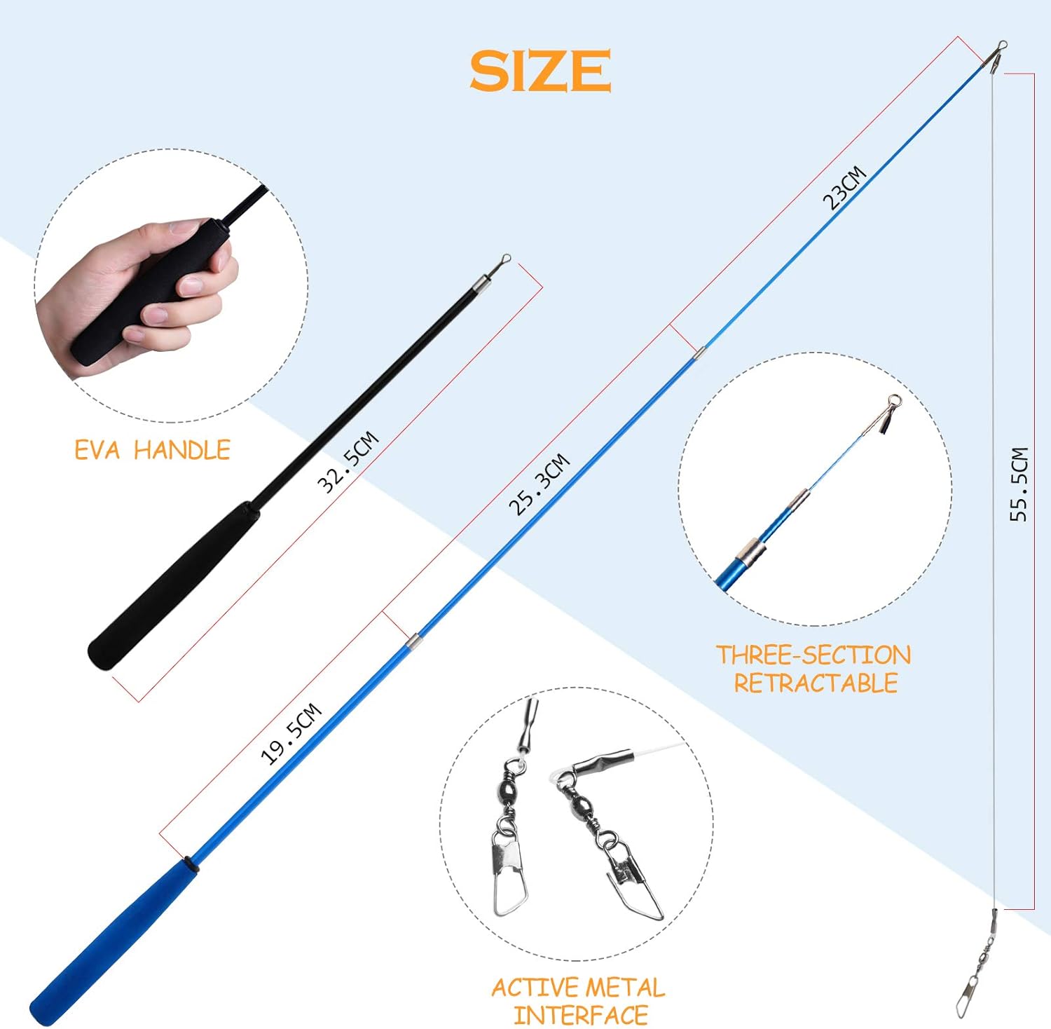 Hianjoo Feather Teaser Cat Toy Set 12 pcs, Interactive Toys for Cats 2 Retractable Cat Wand Funny Sticks and 10 Replacement Feather Teaser with Bell for Kitten Cat Catcher Having Fun Exercise Playing