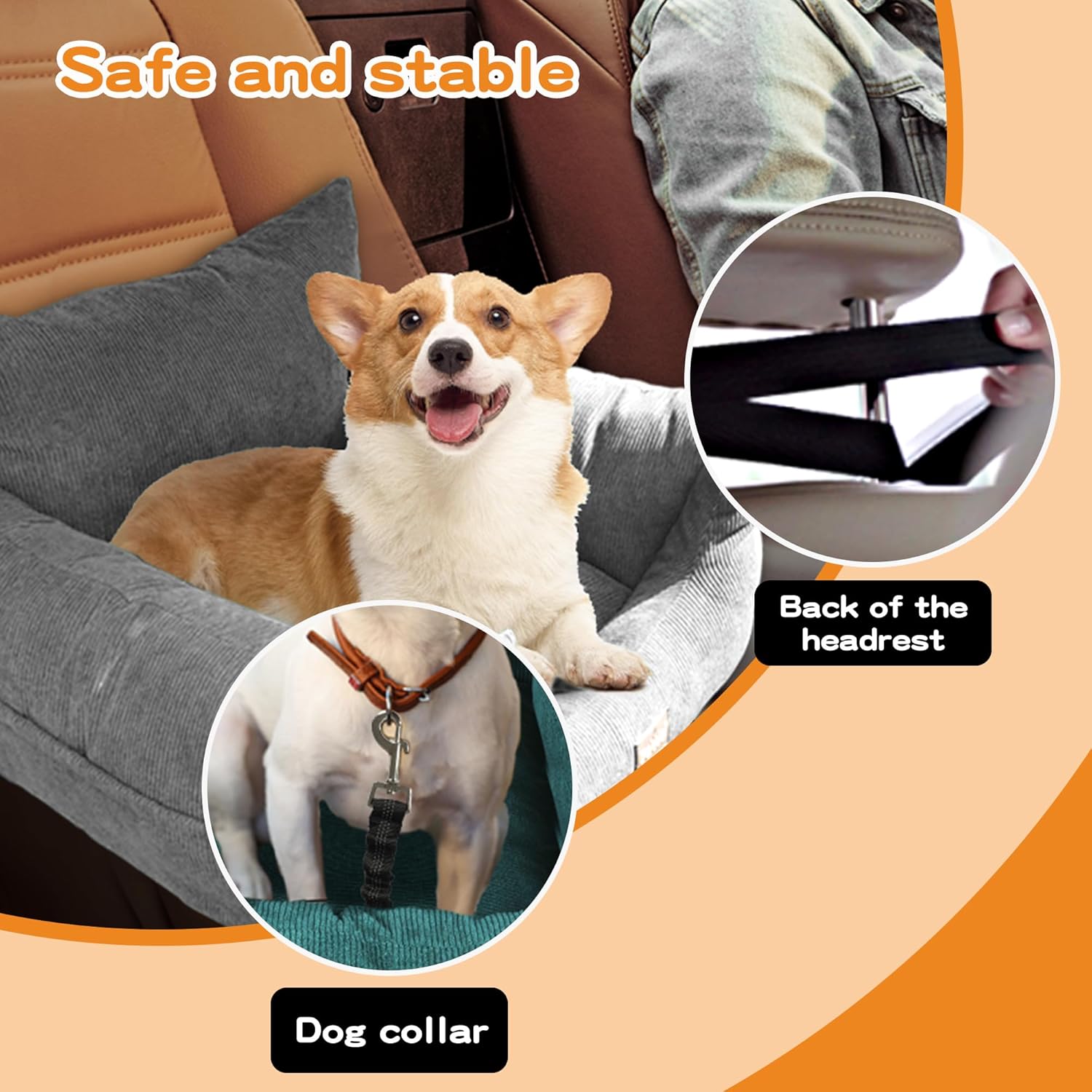 PaWz Pet Car Booster Seat Dog Protector Portable Travel Bed Removable Cover Grey M, Dog Car Seat with 2 Side Pocket, Safety Belt, 2 in 1 Pet Booster Seat Convert to Pet Bed for Front Seats