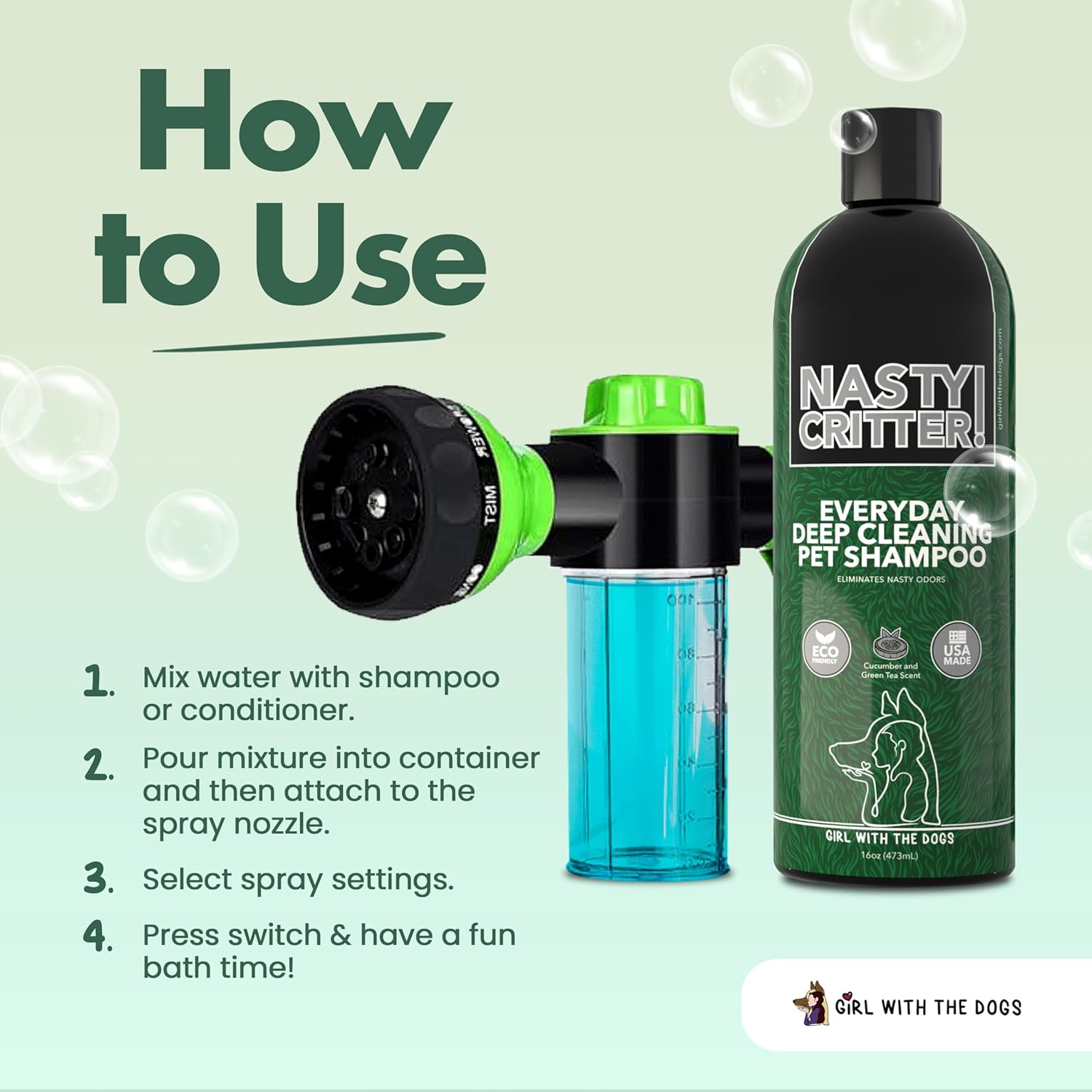 Girl with The Dogs Soap & Shampoo Dispenser for Pet Wash and Garden Hose Sprayer Nozzle