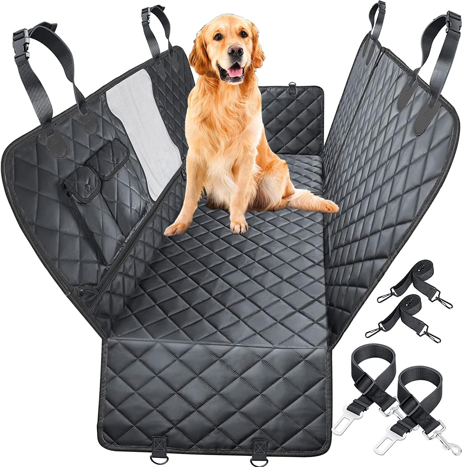 WOWBABEPETS 5-in-1 Convertible Dog Car Seat Cover for Back Seat 100% Waterproof Dog Car Hammock Nonslip Backseat Dog Cover with Mesh Window Pet Seat Protector for Cars, Trucks and SUVs