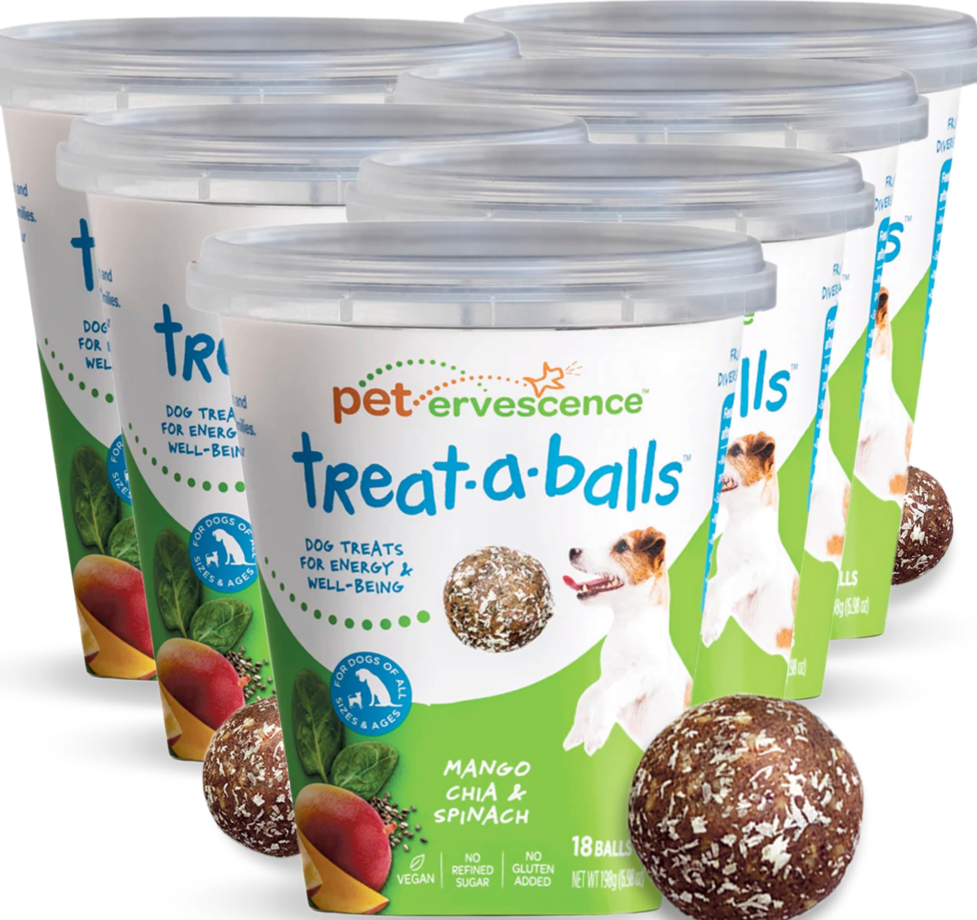 TREAT-A-BALLS Chewy & Soft Dog Treats, All Natural, Non-GMO, Vegan, Gluten Free, Low Calorie Dog Treats for All Breeds & Sizes - Made in New Zealand, Peanut Butter, Blueberry, Banana 18pk