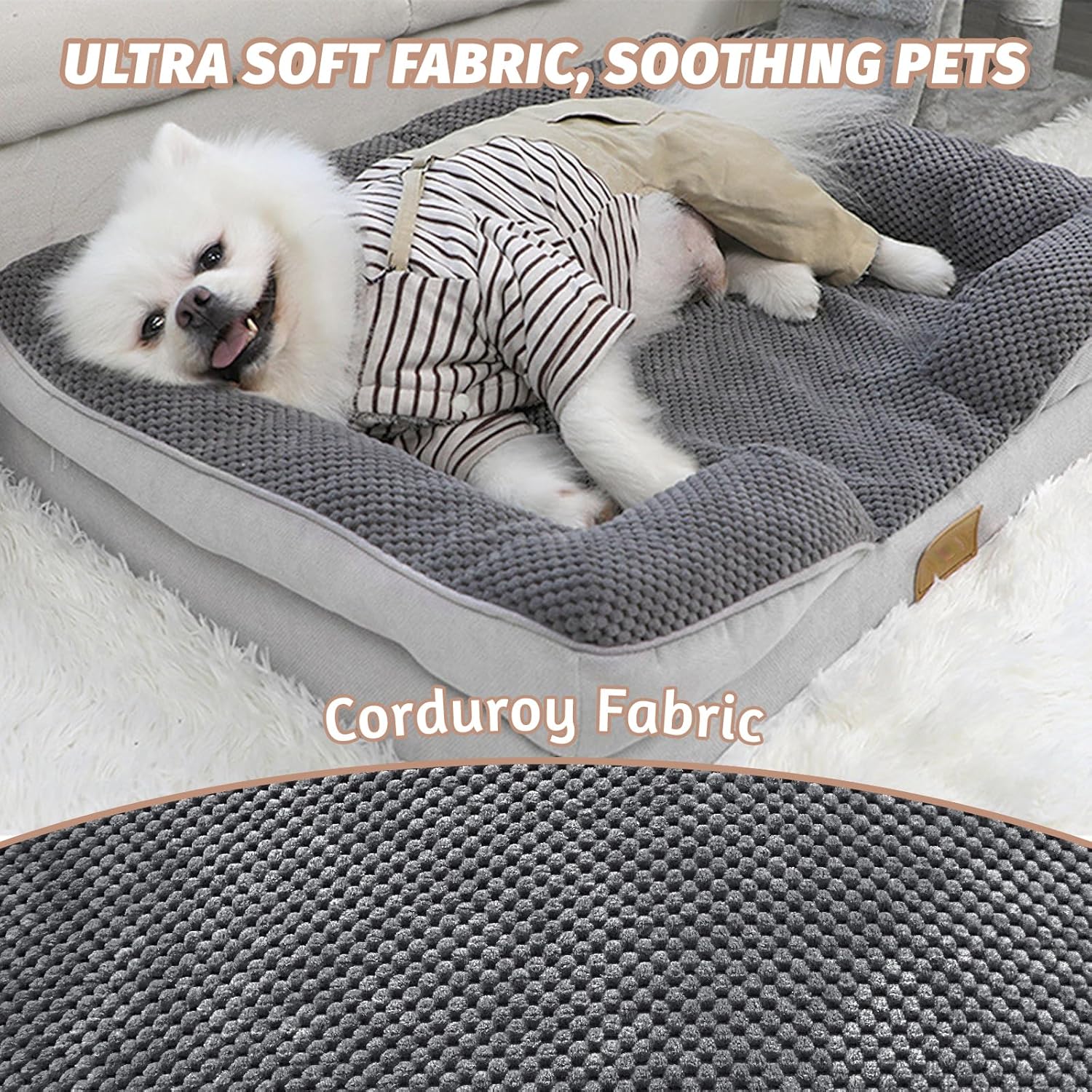 STORM HERO Orthopedic Dog Bed - Dog Sofa Beds for Small/Medium Dogs, Memory Foam Anxiety Pet Bed with Warm Mattress Cushion, Washable Dog Bedding Firm Support, Cozy Pet Crate Bed (77 x 59cm)