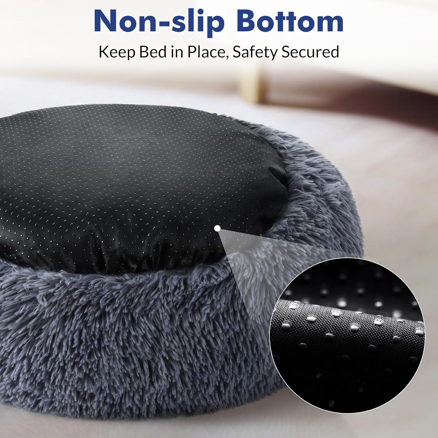 rabbitgoo Cat Beds for Indoor Cats, 20 inches Cat Bed Machine Washable, Fluffy Round Pet Bed Non-Slip, Calming Soft Plush Donut Cuddler Cushion Self Warming for Small Dogs Kittens, Dark Grey, Medium