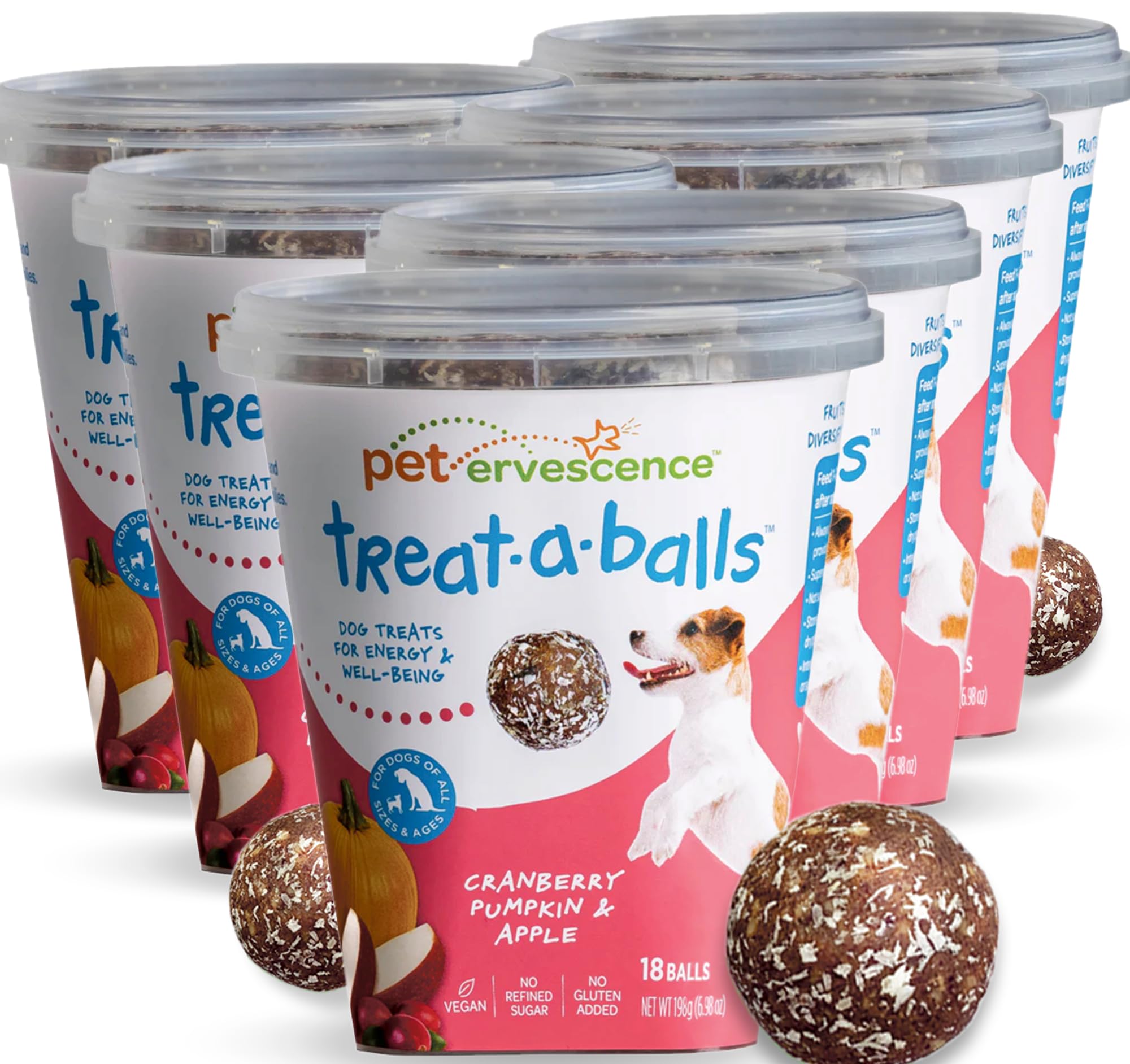 TREAT-A-BALLS Chewy & Soft Dog Treats, All Natural, Non-GMO, Vegan, Gluten Free, Low Calorie Dog Treats for All Breeds & Sizes - Made in New Zealand, Peanut Butter, Blueberry, Banana 18pk