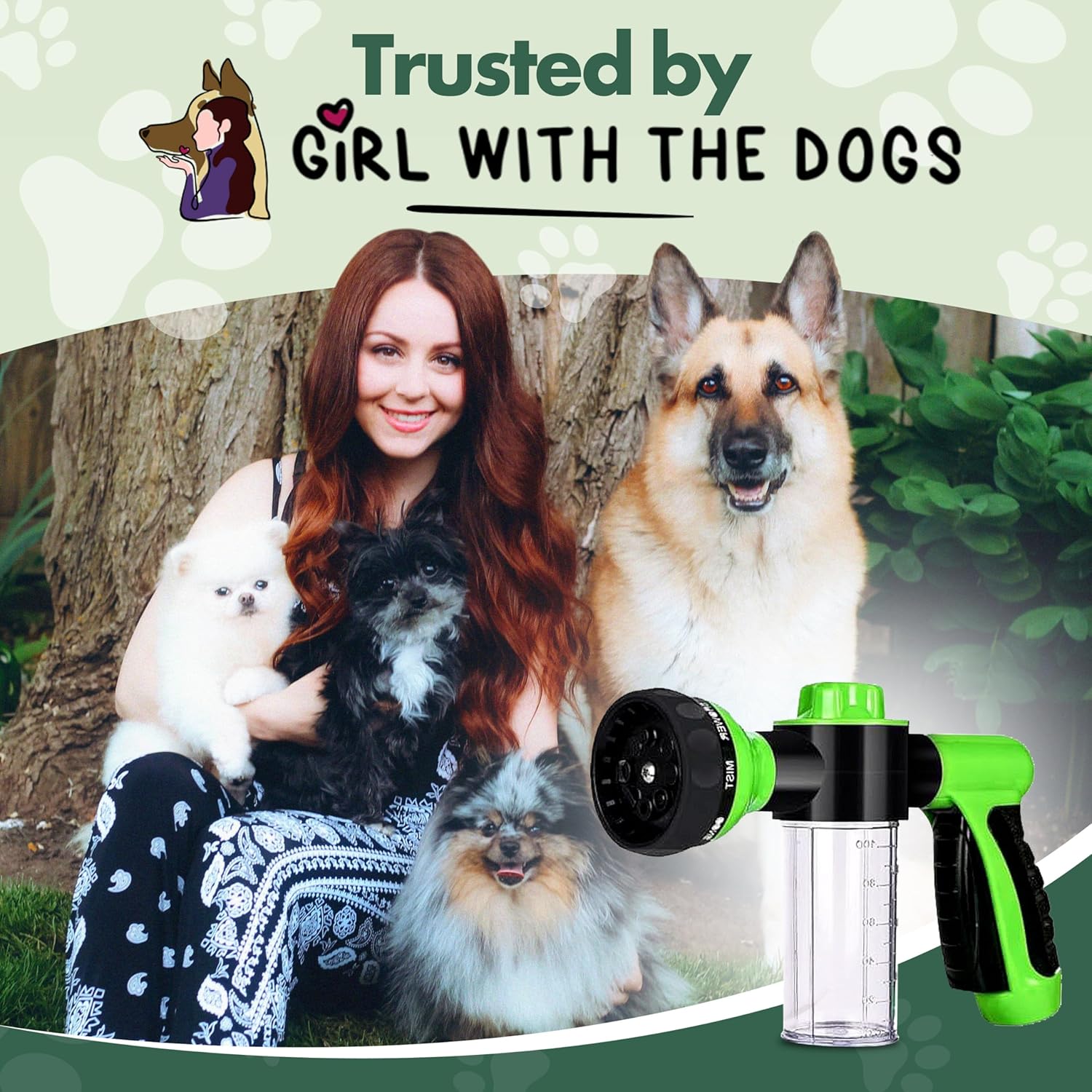 Girl with The Dogs Soap & Shampoo Dispenser for Pet Wash and Garden Hose Sprayer Nozzle