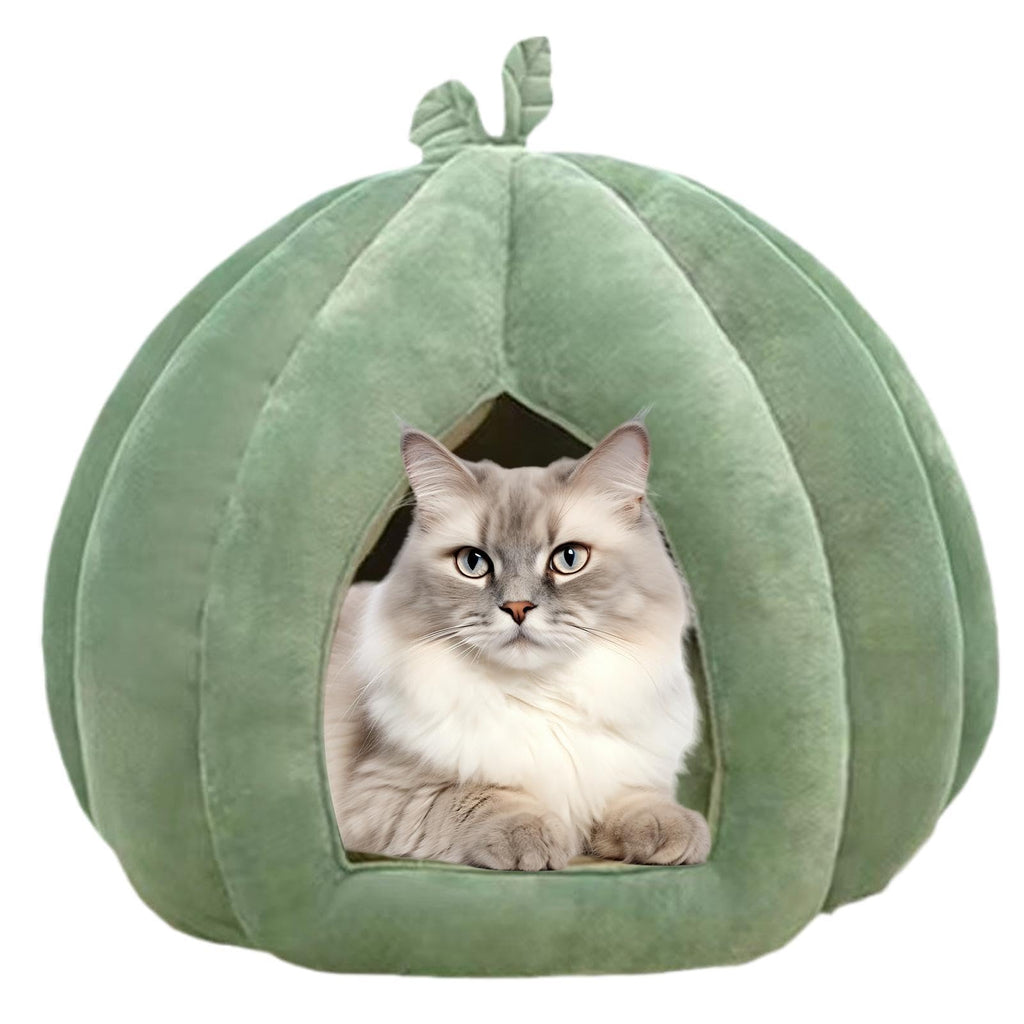Pumpkin Bed for Dog Cat, Cat Cave Bed, Cat Bed for Indoor Cats, Soft Kitten Beds Cat Tent, Winter Warm Semi-Enclosed Cat Cave Nest with Removable Washable Cushioned Pillow for Kitten Puppy