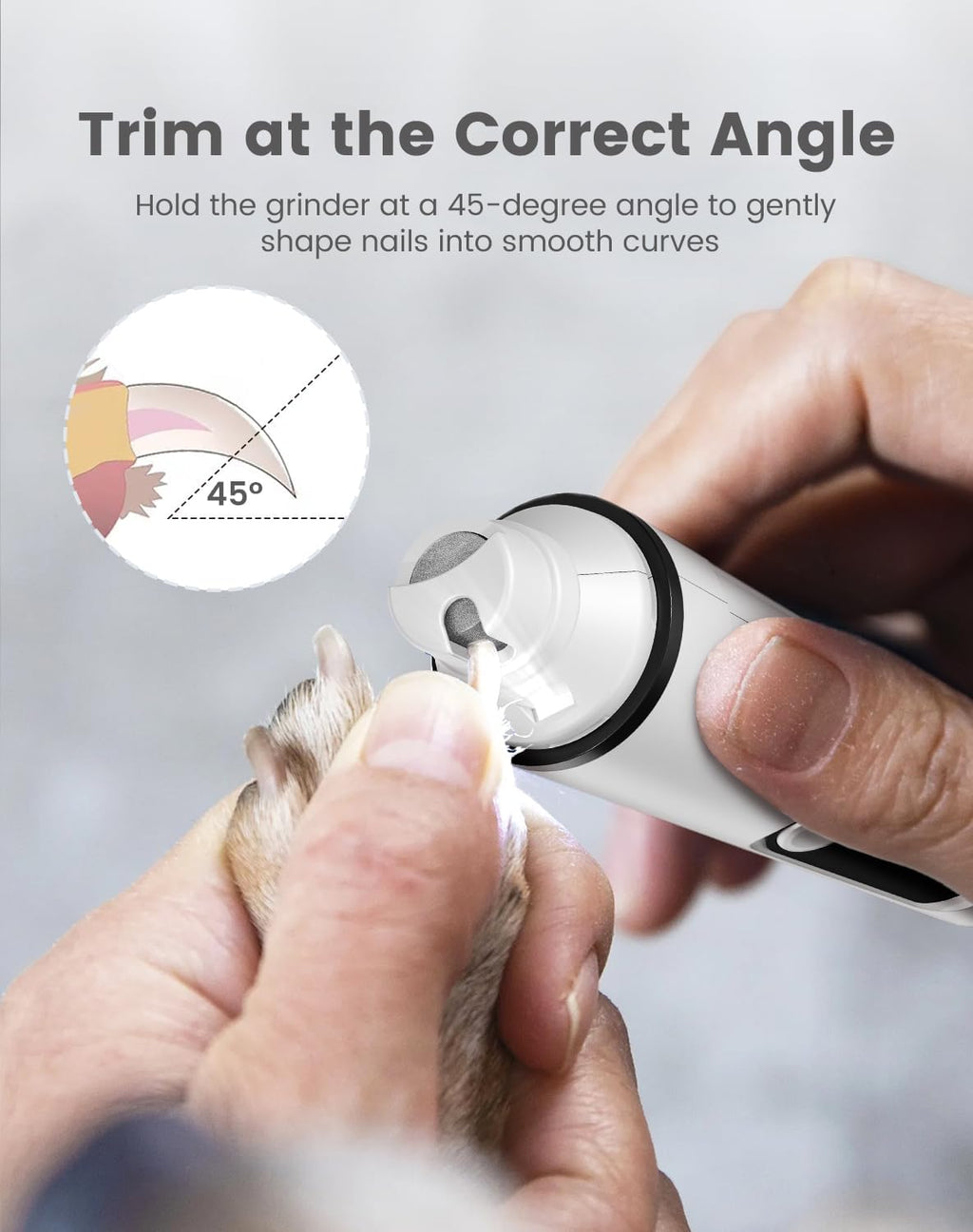 2 in 1 Dog Nail Grinder Quiet and Dog Paw Trimmer, Powerful Painless Electric Dog Nail Trimmers for Large Medium Small Dogs, Rechargeable Cordless Dog Hair Clippers for Paws, Ears, Eyes, Rump (White)