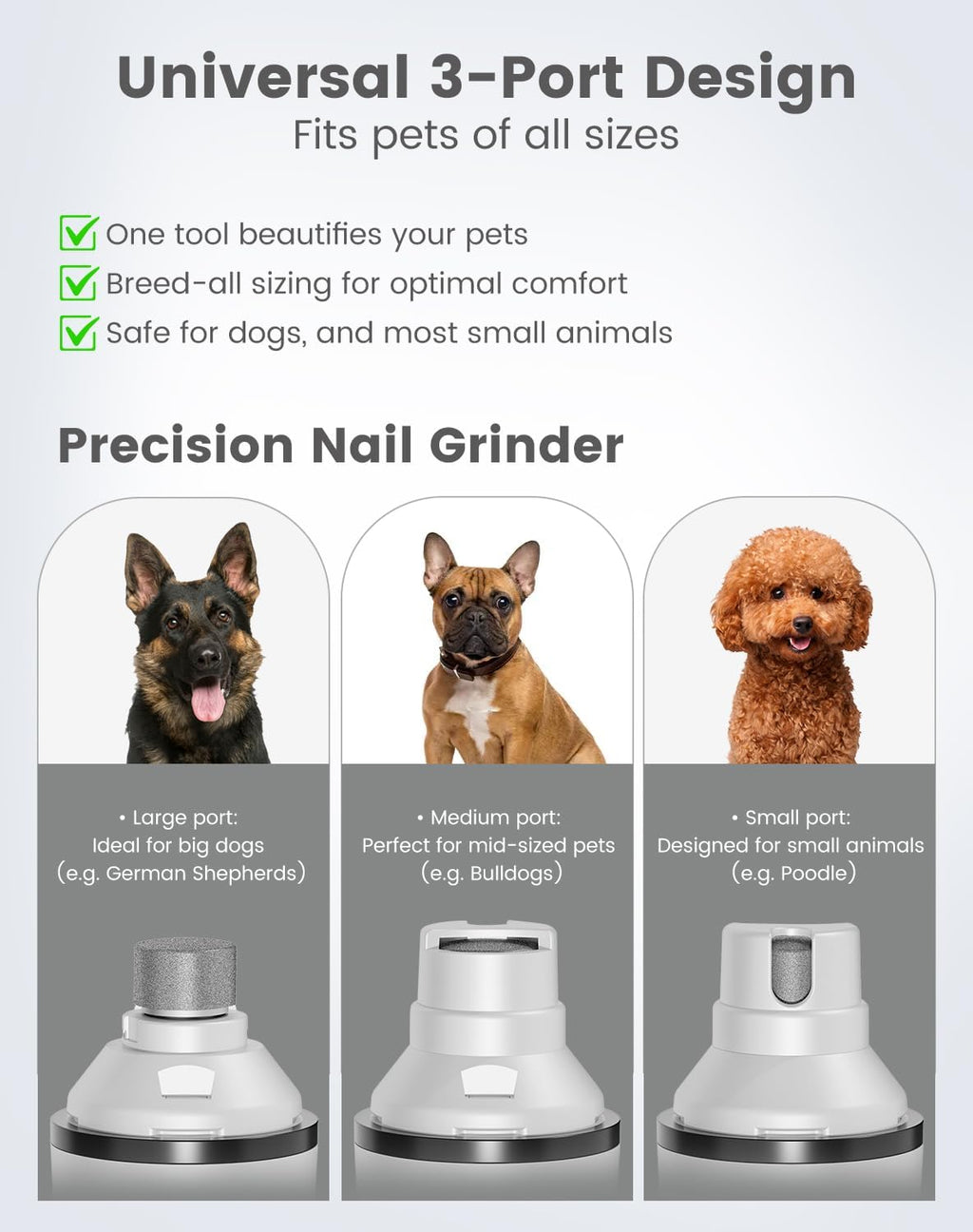 2 in 1 Dog Nail Grinder Quiet and Dog Paw Trimmer, Powerful Painless Electric Dog Nail Trimmers for Large Medium Small Dogs, Rechargeable Cordless Dog Hair Clippers for Paws, Ears, Eyes, Rump (White)