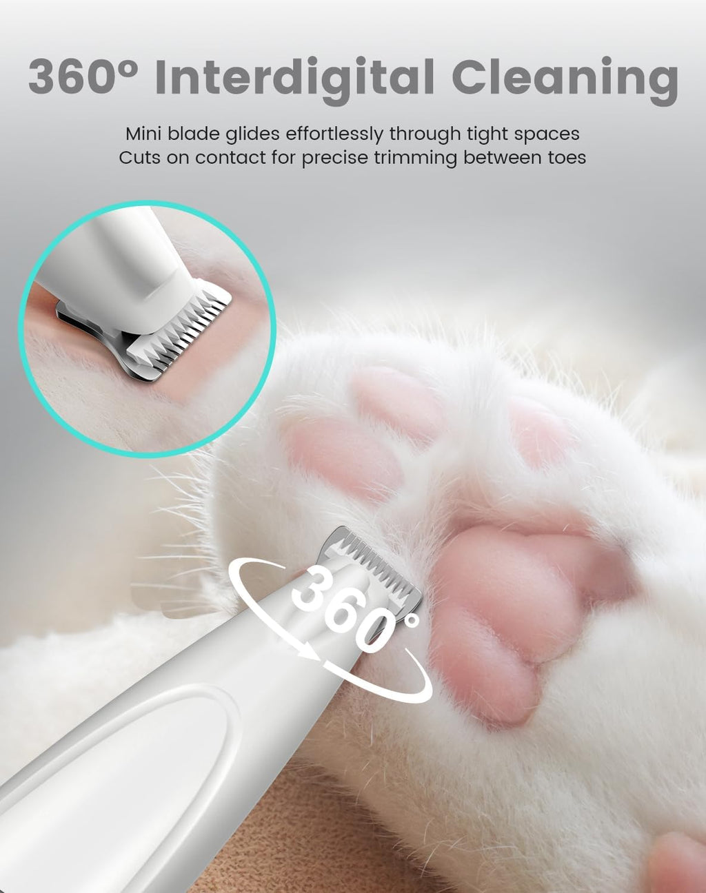2 in 1 Dog Nail Grinder Quiet and Dog Paw Trimmer, Powerful Painless Electric Dog Nail Trimmers for Large Medium Small Dogs, Rechargeable Cordless Dog Hair Clippers for Paws, Ears, Eyes, Rump (White)