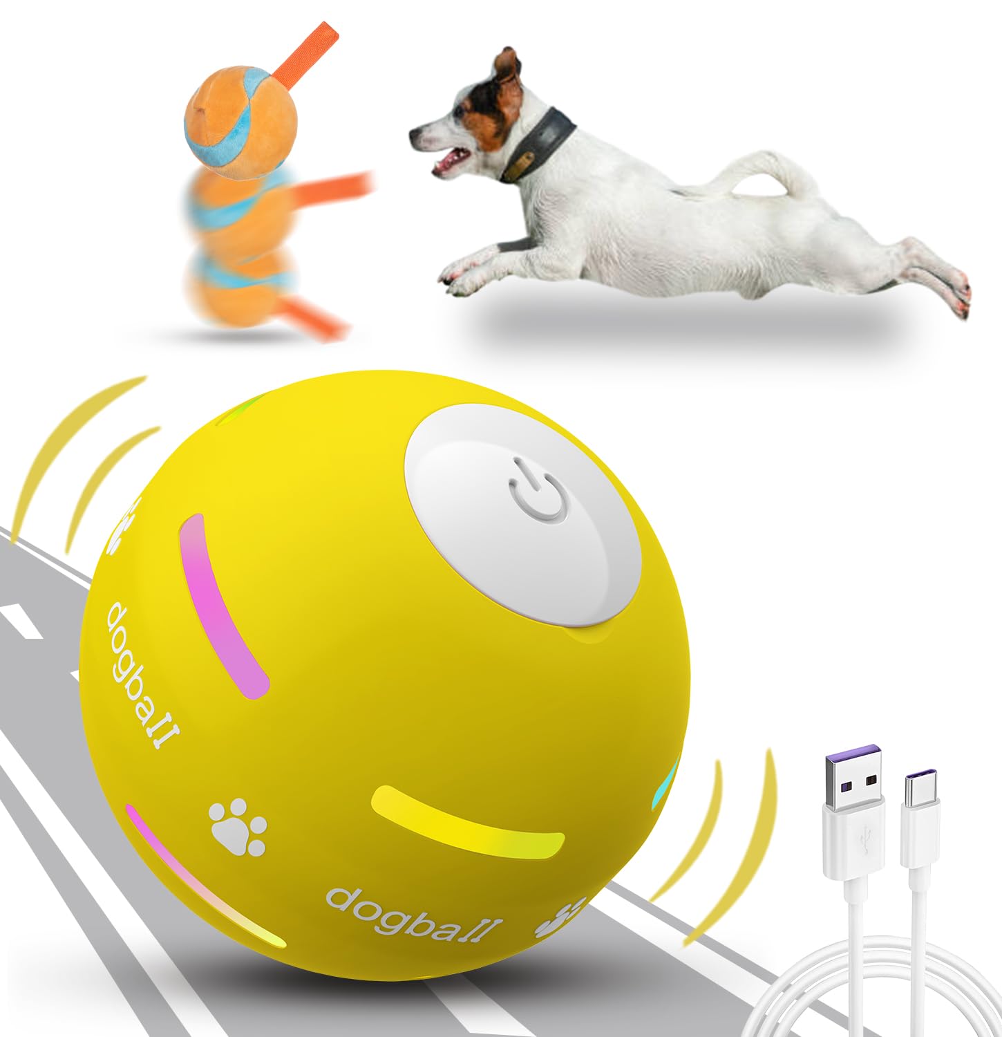 Dog Balls,The 3rd Generation Interactive Toys for Puppy/Small/Medium/Large Dogs,Improved Dog Rolling Effect Tennis Ball with Strap, Tough Motion Activated Automatic Moving Dog Toys (Green)
