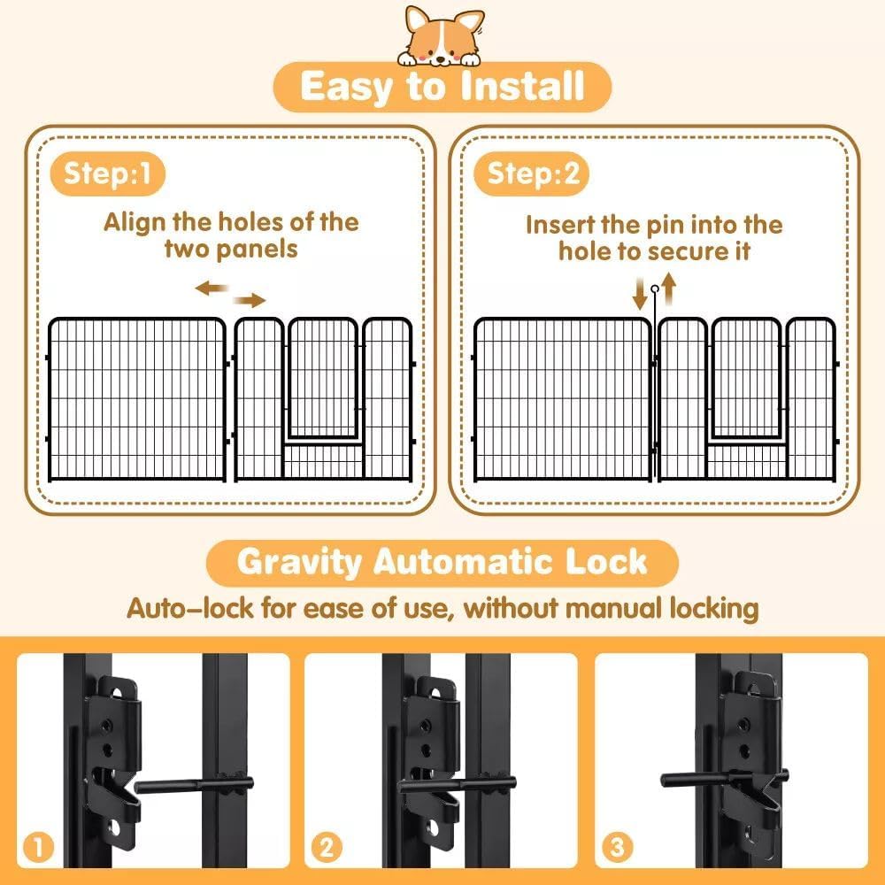 VAKA 32" Dog Playpen, 8 Panels Sturdy Metal Pet Exercise Pen, Extra Strong Folding Fence for Puppy, Rabbit, Chicken, 80cm High Portable Enclosure Fence for Indoor Outdoor Yard