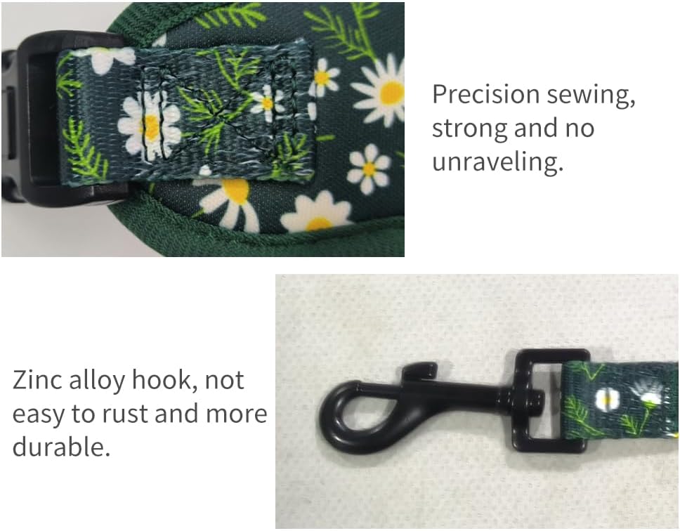 Adjustable Pet Harness and Leash Set—no-Pull, Lightweight, Breathable, Soft-Padded, Escape-Proof Comfortable for Puppies,Small Dogs,Cats,All Fur Animals. Leash for Easy Walks (Large, Floral)