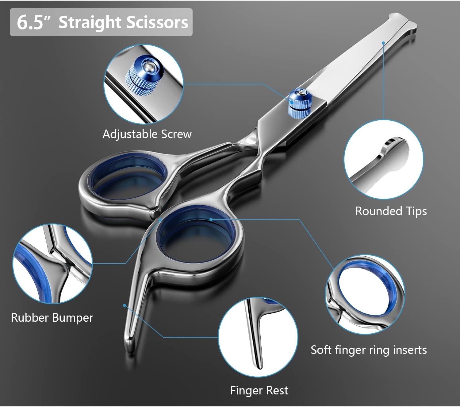 Dog Grooming Scissors Kit with Safety Round Tips, Stainless Steel Professional Dog Grooming Shears Set - Thinning, Straight, Curved Shears and Comb for Long Short Hair for Dog Cat Pet