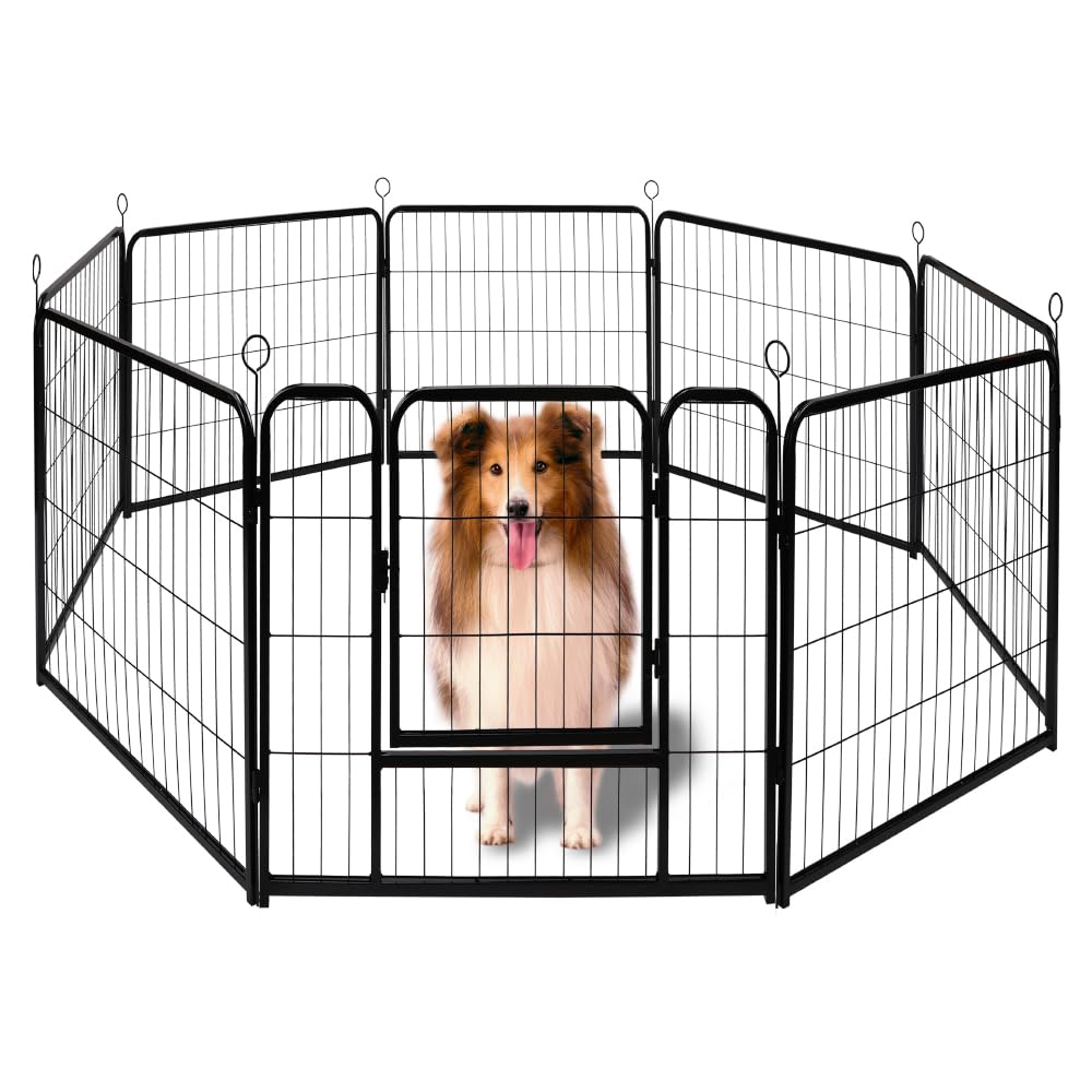 VAKA 32" Dog Playpen, 8 Panels Sturdy Metal Pet Exercise Pen, Extra Strong Folding Fence for Puppy, Rabbit, Chicken, 80cm High Portable Enclosure Fence for Indoor Outdoor Yard