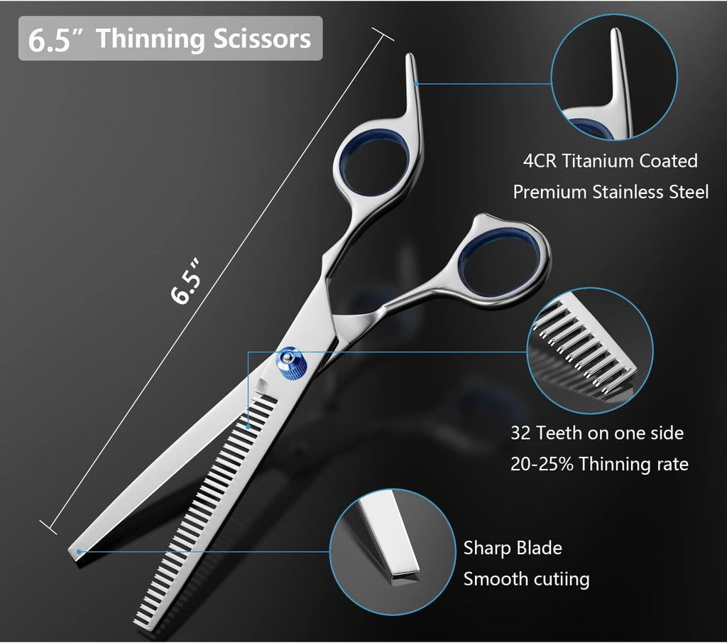 Dog Grooming Scissors Kit with Safety Round Tips, Stainless Steel Professional Dog Grooming Shears Set - Thinning, Straight, Curved Shears and Comb for Long Short Hair for Dog Cat Pet