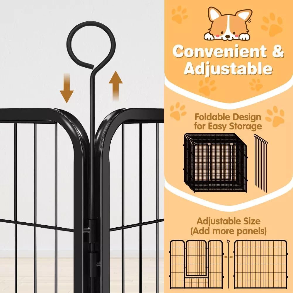 VAKA 32" Dog Playpen, 8 Panels Sturdy Metal Pet Exercise Pen, Extra Strong Folding Fence for Puppy, Rabbit, Chicken, 80cm High Portable Enclosure Fence for Indoor Outdoor Yard