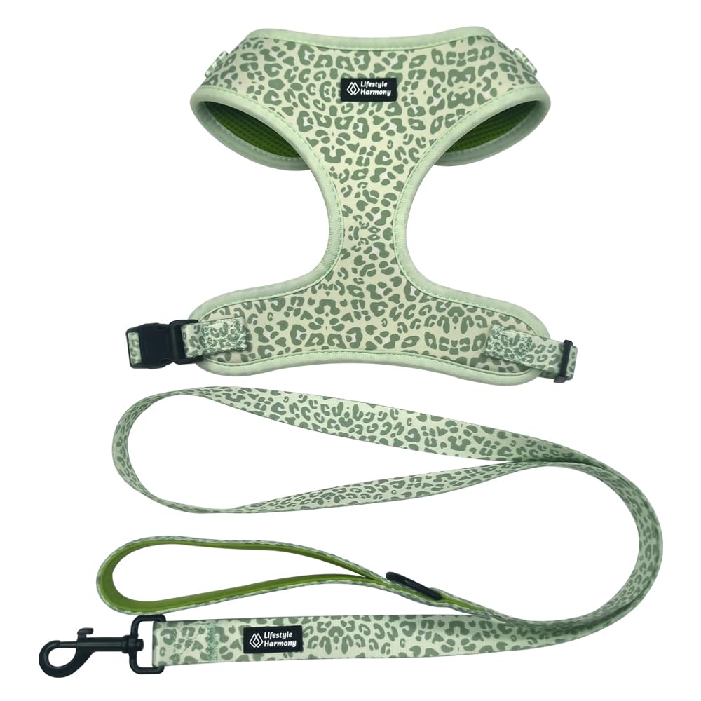 Adjustable Pet Harness and Leash Set—no-Pull, Lightweight, Breathable, Soft-Padded, Escape-Proof Comfortable for Puppies,Small Dogs,Cats,All Fur Animals. Leash for Easy Walks (Large, Floral)