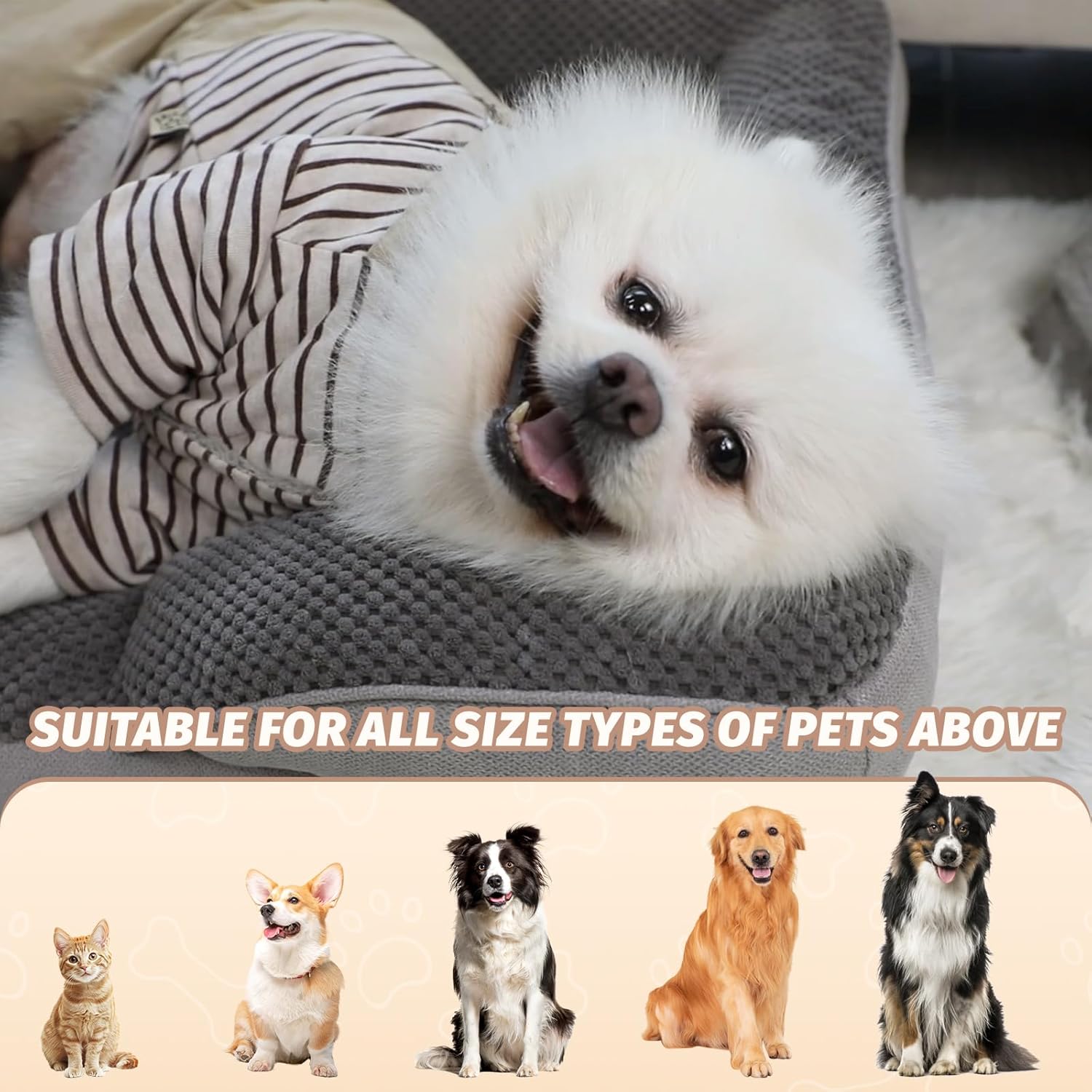STORM HERO Orthopedic Dog Bed - Dog Sofa Beds for Small/Medium Dogs, Memory Foam Anxiety Pet Bed with Warm Mattress Cushion, Washable Dog Bedding Firm Support, Cozy Pet Crate Bed (77 x 59cm)