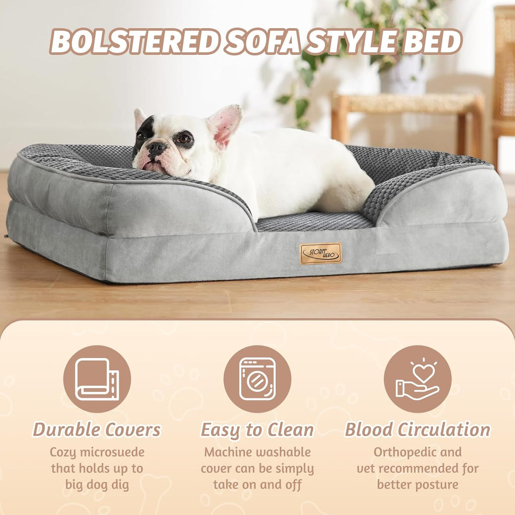 STORM HERO Orthopedic Dog Bed - Dog Sofa Beds for Small/Medium Dogs, Memory Foam Anxiety Pet Bed with Warm Mattress Cushion, Washable Dog Bedding Firm Support, Cozy Pet Crate Bed (77 x 59cm)