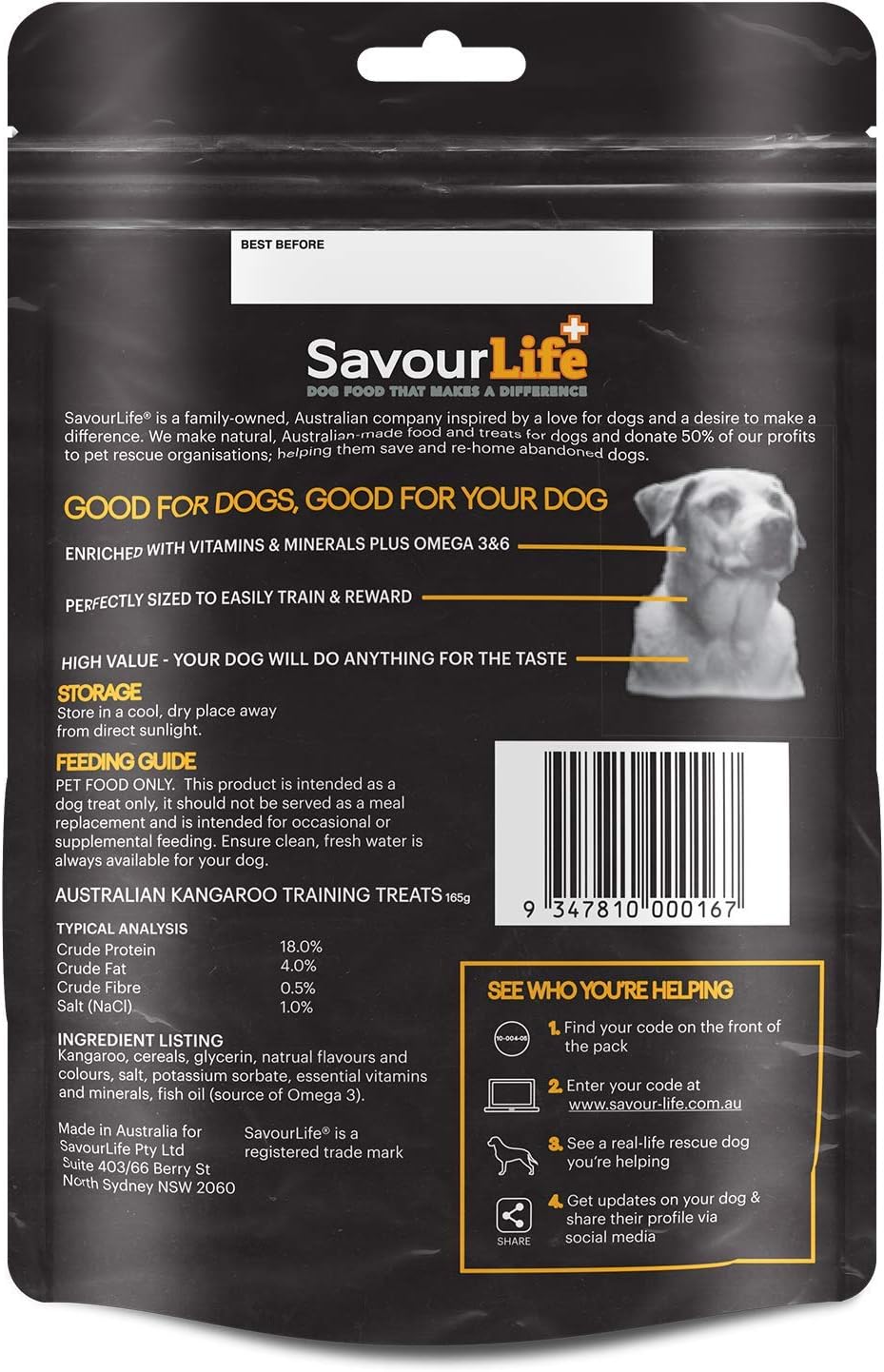 SavourLife Dog Training Treats, Australian Kangaroo - High Protein, 165g