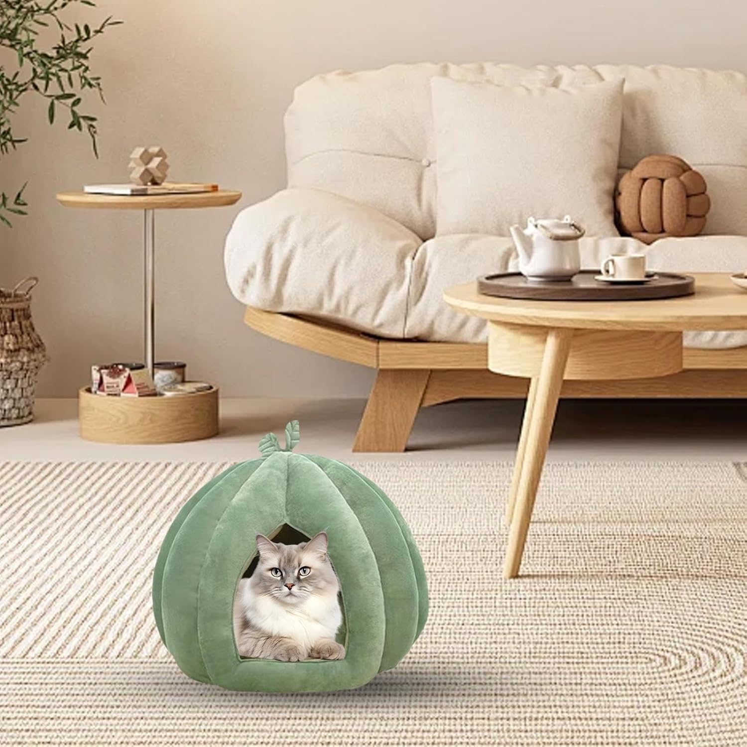 Pumpkin Bed for Dog Cat, Cat Cave Bed, Cat Bed for Indoor Cats, Soft Kitten Beds Cat Tent, Winter Warm Semi-Enclosed Cat Cave Nest with Removable Washable Cushioned Pillow for Kitten Puppy
