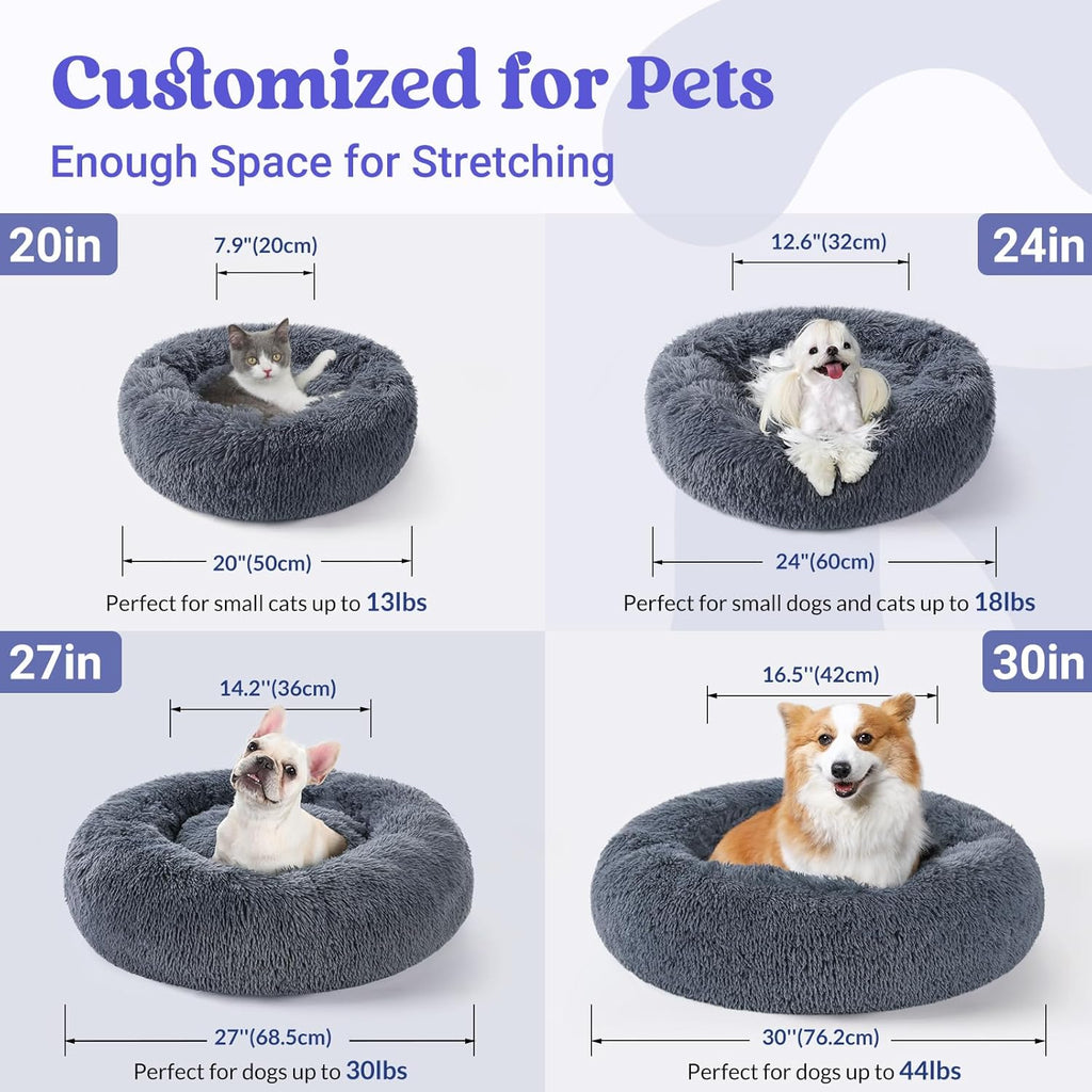 rabbitgoo Cat Beds for Indoor Cats, 20 inches Cat Bed Machine Washable, Fluffy Round Pet Bed Non-Slip, Calming Soft Plush Donut Cuddler Cushion Self Warming for Small Dogs Kittens, Dark Grey, Medium