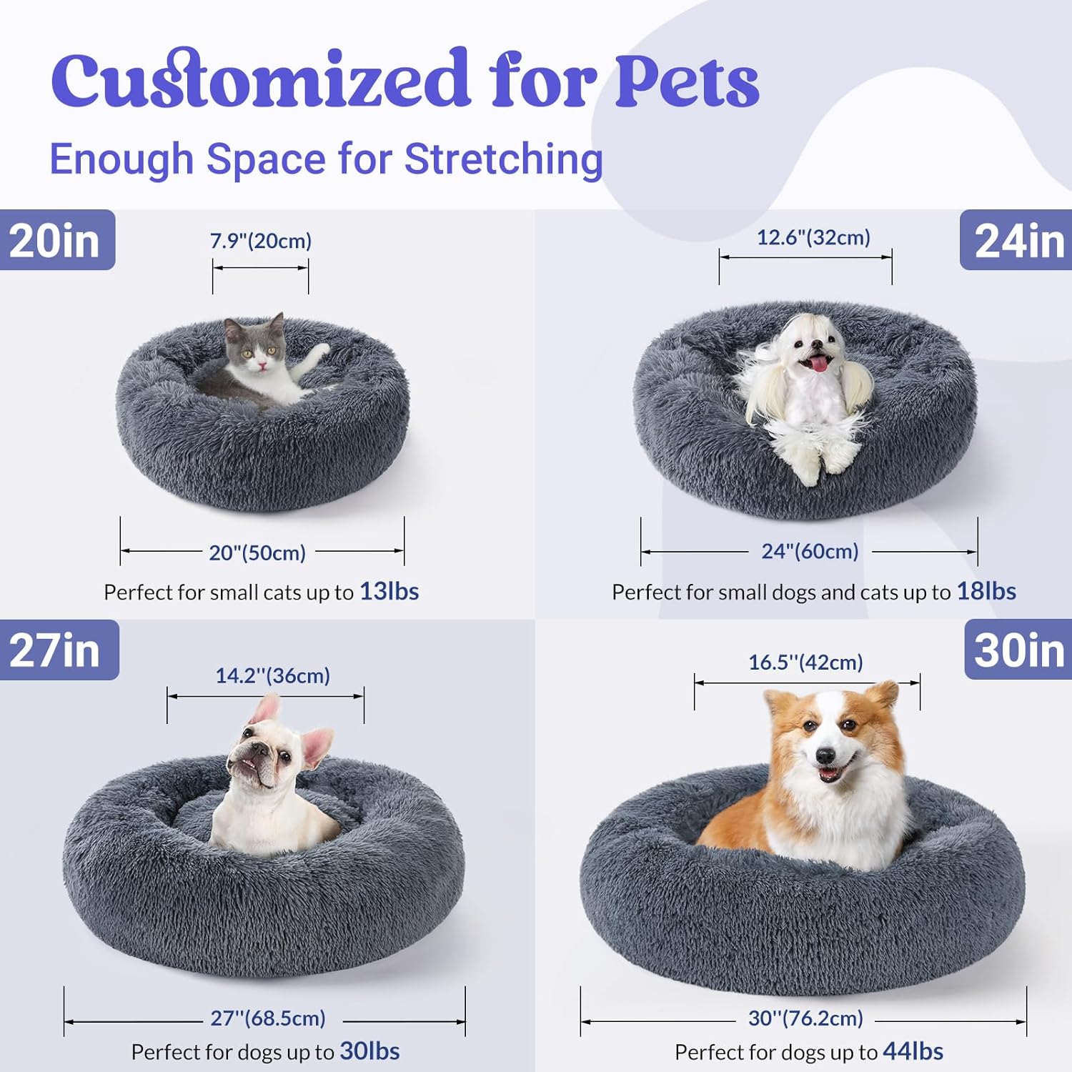 rabbitgoo Cat Beds for Indoor Cats, 20 inches Cat Bed Machine Washable, Fluffy Round Pet Bed Non-Slip, Calming Soft Plush Donut Cuddler Cushion Self Warming for Small Dogs Kittens, Dark Grey, Medium