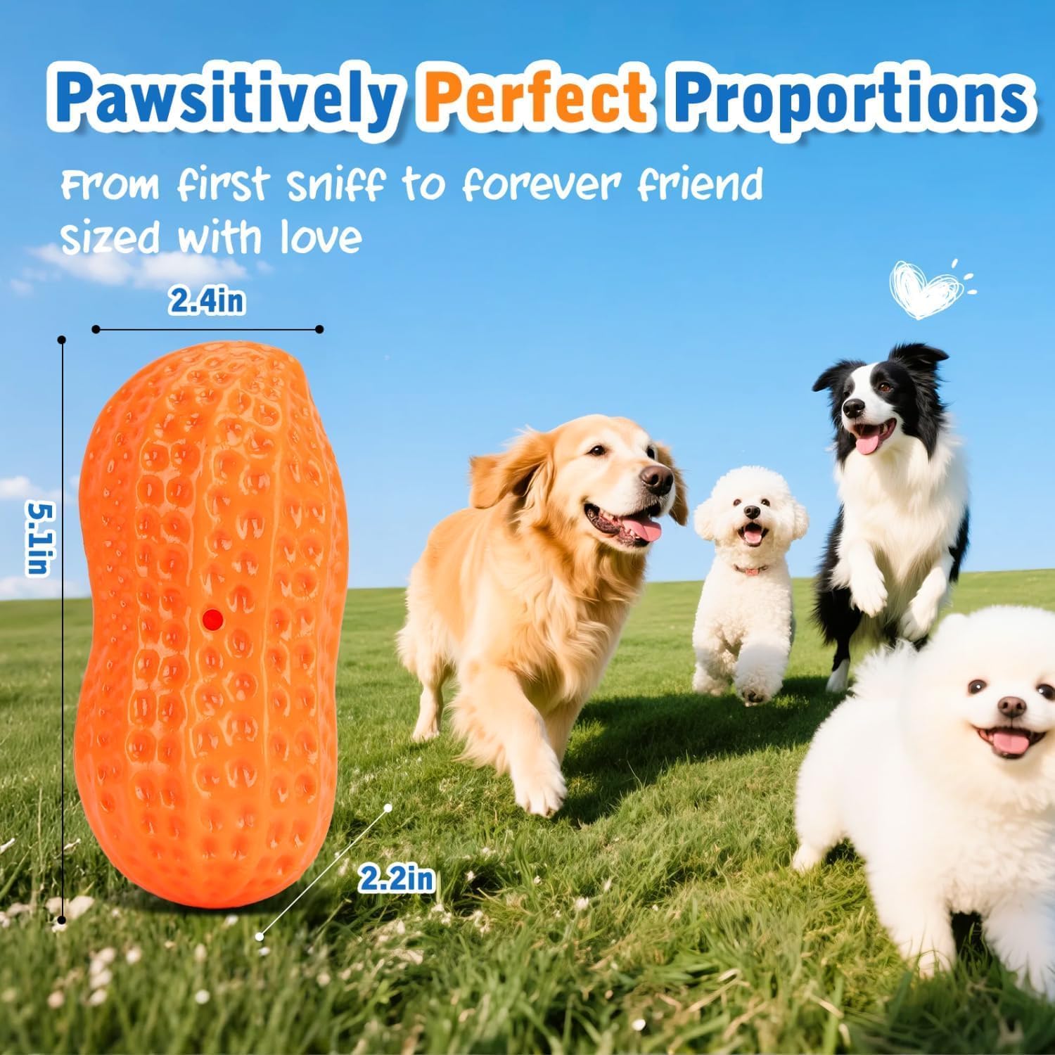 Squeaky Dog Toys, 4 Pack Peanut Chew Ball for Pet Teeth Cleaning Puppy Chew Toy, Interactive Durable for Medium Large Small Breeds Puppy Teething