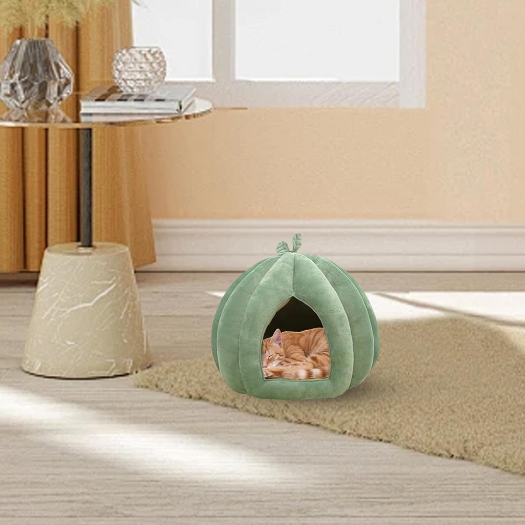 Pumpkin Bed for Dog Cat, Cat Cave Bed, Cat Bed for Indoor Cats, Soft Kitten Beds Cat Tent, Winter Warm Semi-Enclosed Cat Cave Nest with Removable Washable Cushioned Pillow for Kitten Puppy