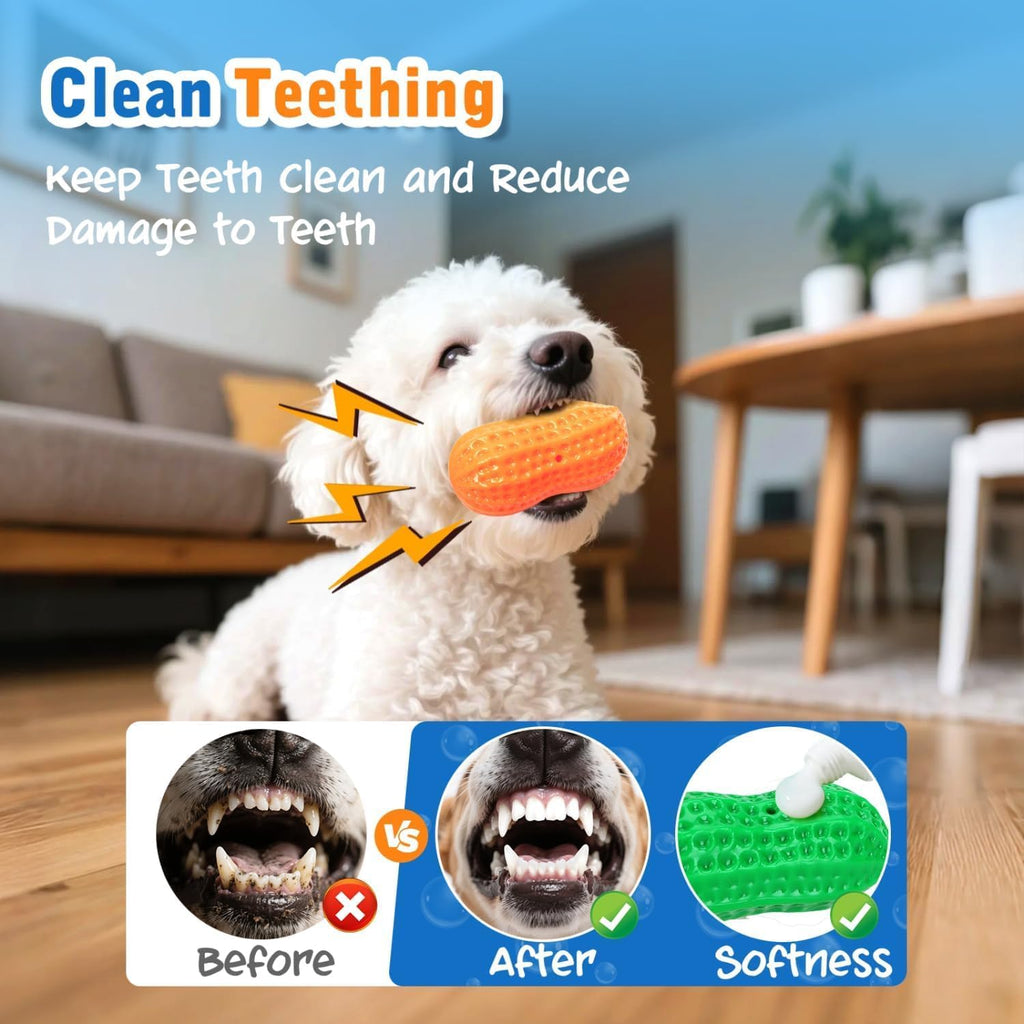 Squeaky Dog Toys, 4 Pack Peanut Chew Ball for Pet Teeth Cleaning Puppy Chew Toy, Interactive Durable for Medium Large Small Breeds Puppy Teething