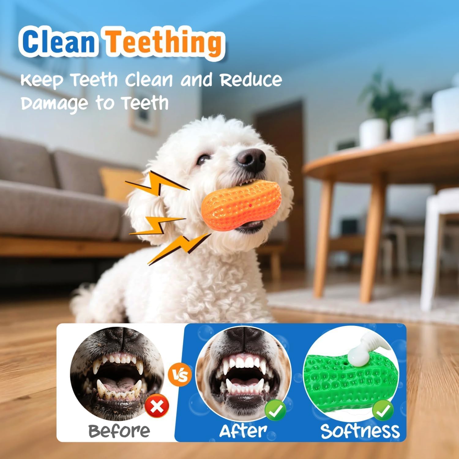 Squeaky Dog Toys, 4 Pack Peanut Chew Ball for Pet Teeth Cleaning Puppy Chew Toy, Interactive Durable for Medium Large Small Breeds Puppy Teething