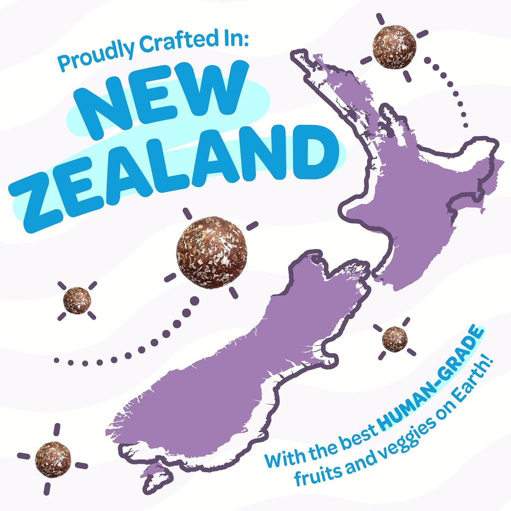 TREAT-A-BALLS Chewy & Soft Dog Treats, All Natural, Non-GMO, Vegan, Gluten Free, Low Calorie Dog Treats for All Breeds & Sizes - Made in New Zealand, Peanut Butter, Blueberry, Banana 18pk