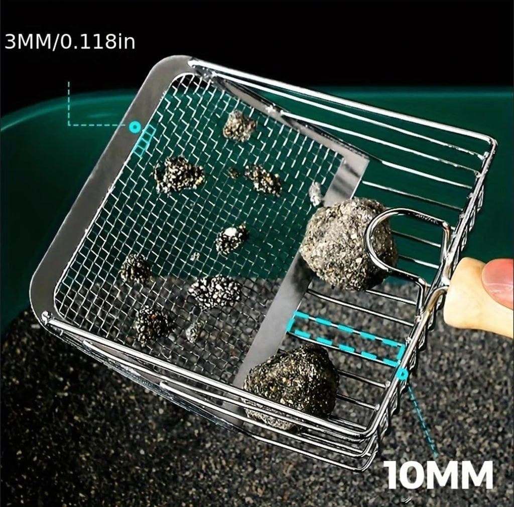 Cat Litter Shovel Wood Handle Metal Scooper with Hook Portable Stainless Steel Sifting Kitten Toilet Cleaning Tool Pet Products