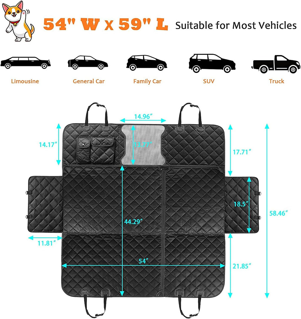 WOWBABEPETS 5-in-1 Convertible Dog Car Seat Cover for Back Seat 100% Waterproof Dog Car Hammock Nonslip Backseat Dog Cover with Mesh Window Pet Seat Protector for Cars, Trucks and SUVs