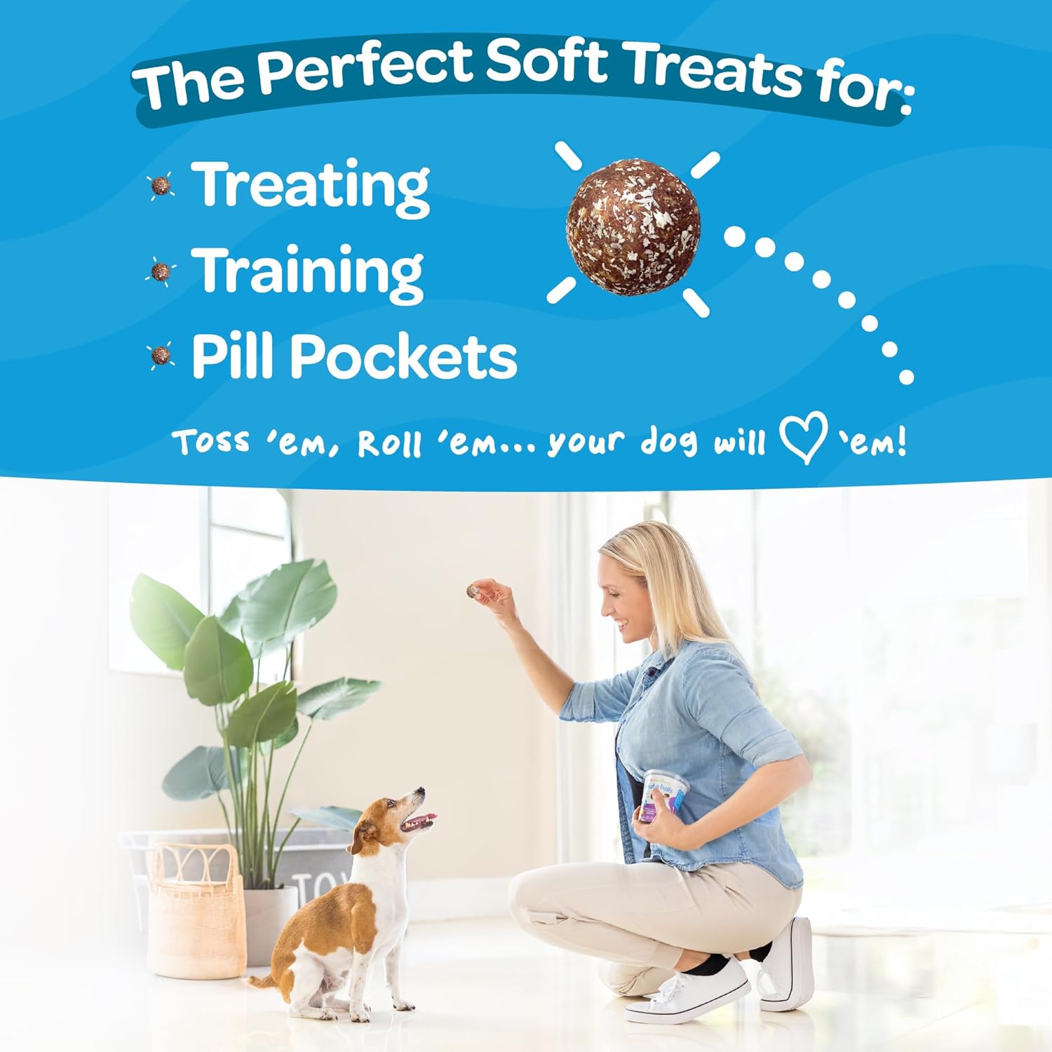 TREAT-A-BALLS Chewy & Soft Dog Treats, All Natural, Non-GMO, Vegan, Gluten Free, Low Calorie Dog Treats for All Breeds & Sizes - Made in New Zealand, Peanut Butter, Blueberry, Banana 18pk