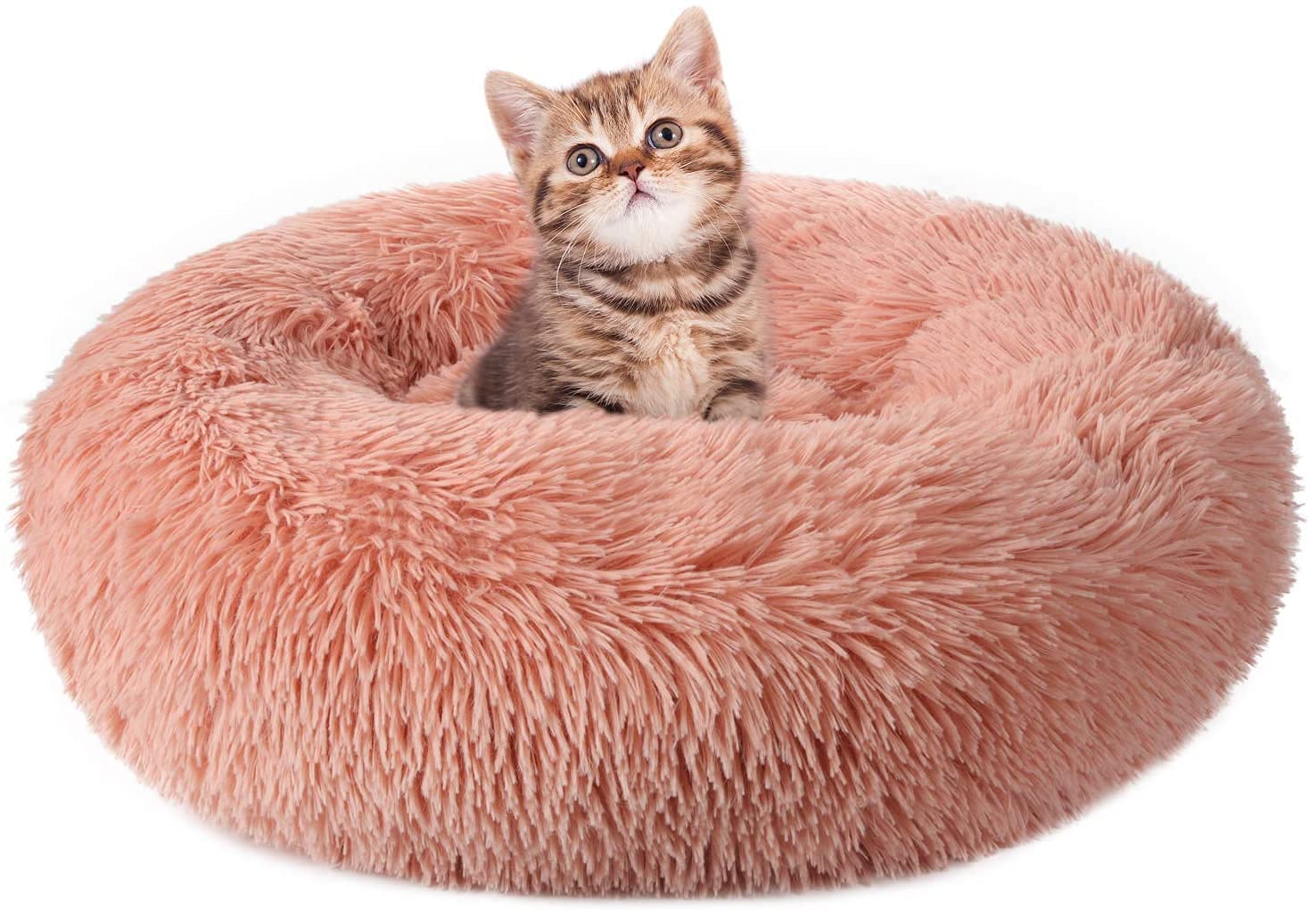 rabbitgoo Cat Beds for Indoor Cats, 20 inches Cat Bed Machine Washable, Fluffy Round Pet Bed Non-Slip, Calming Soft Plush Donut Cuddler Cushion Self Warming for Small Dogs Kittens, Dark Grey, Medium