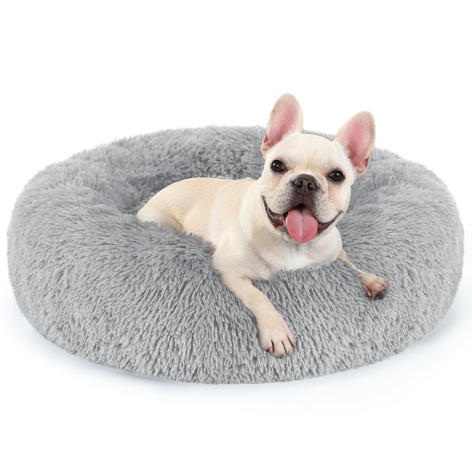 rabbitgoo Cat Beds for Indoor Cats, 20 inches Cat Bed Machine Washable, Fluffy Round Pet Bed Non-Slip, Calming Soft Plush Donut Cuddler Cushion Self Warming for Small Dogs Kittens, Dark Grey, Medium