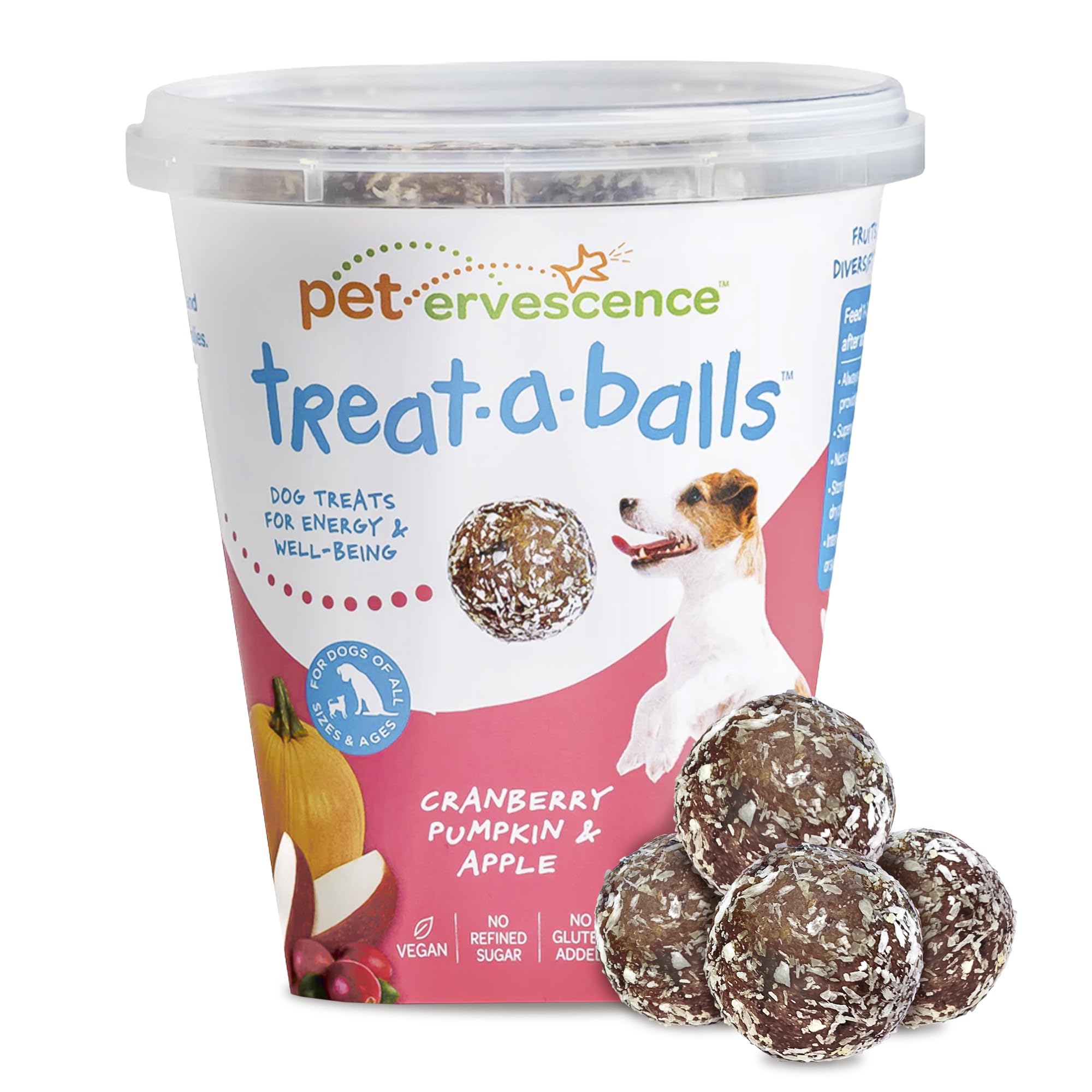 TREAT-A-BALLS Chewy & Soft Dog Treats, All Natural, Non-GMO, Vegan, Gluten Free, Low Calorie Dog Treats for All Breeds & Sizes - Made in New Zealand, Peanut Butter, Blueberry, Banana 18pk