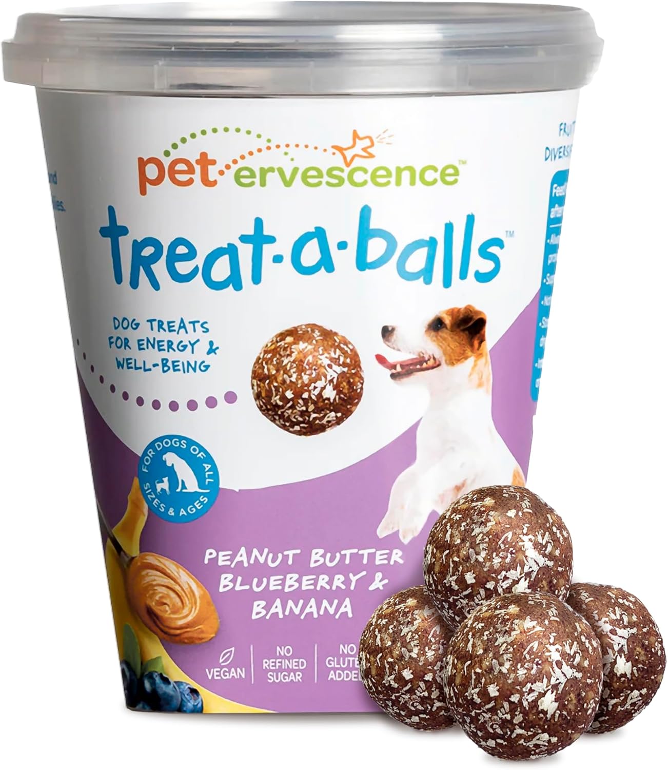 TREAT-A-BALLS Chewy & Soft Dog Treats, All Natural, Non-GMO, Vegan, Gluten Free, Low Calorie Dog Treats for All Breeds & Sizes - Made in New Zealand, Peanut Butter, Blueberry, Banana 18pk
