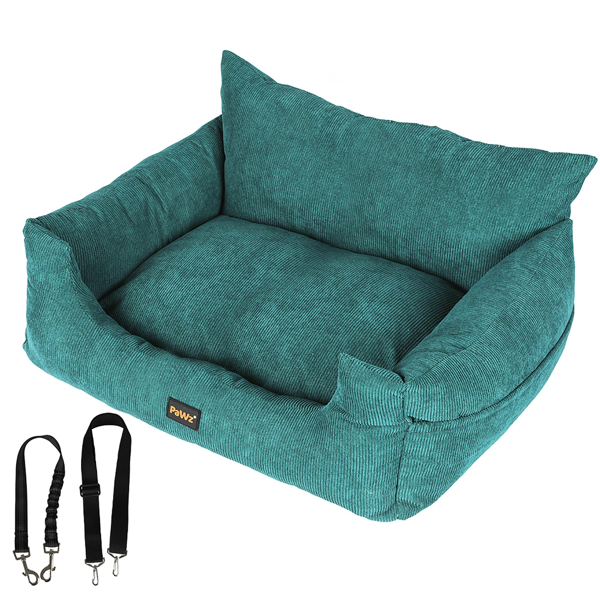 PaWz Pet Car Booster Seat Dog Protector Portable Travel Bed Removable Cover Grey M, Dog Car Seat with 2 Side Pocket, Safety Belt, 2 in 1 Pet Booster Seat Convert to Pet Bed for Front Seats