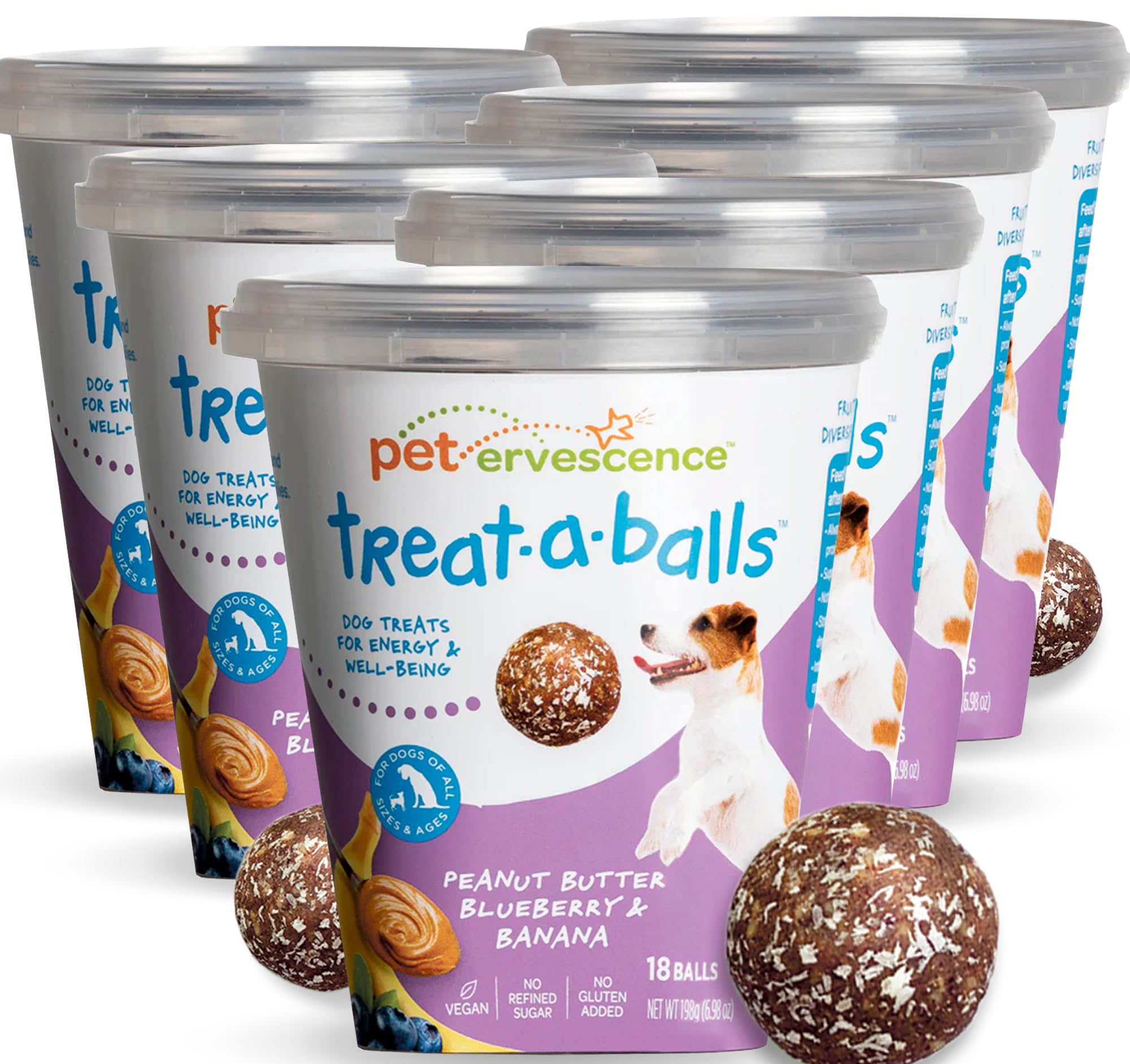 TREAT-A-BALLS Chewy & Soft Dog Treats, All Natural, Non-GMO, Vegan, Gluten Free, Low Calorie Dog Treats for All Breeds & Sizes - Made in New Zealand, Peanut Butter, Blueberry, Banana 18pk